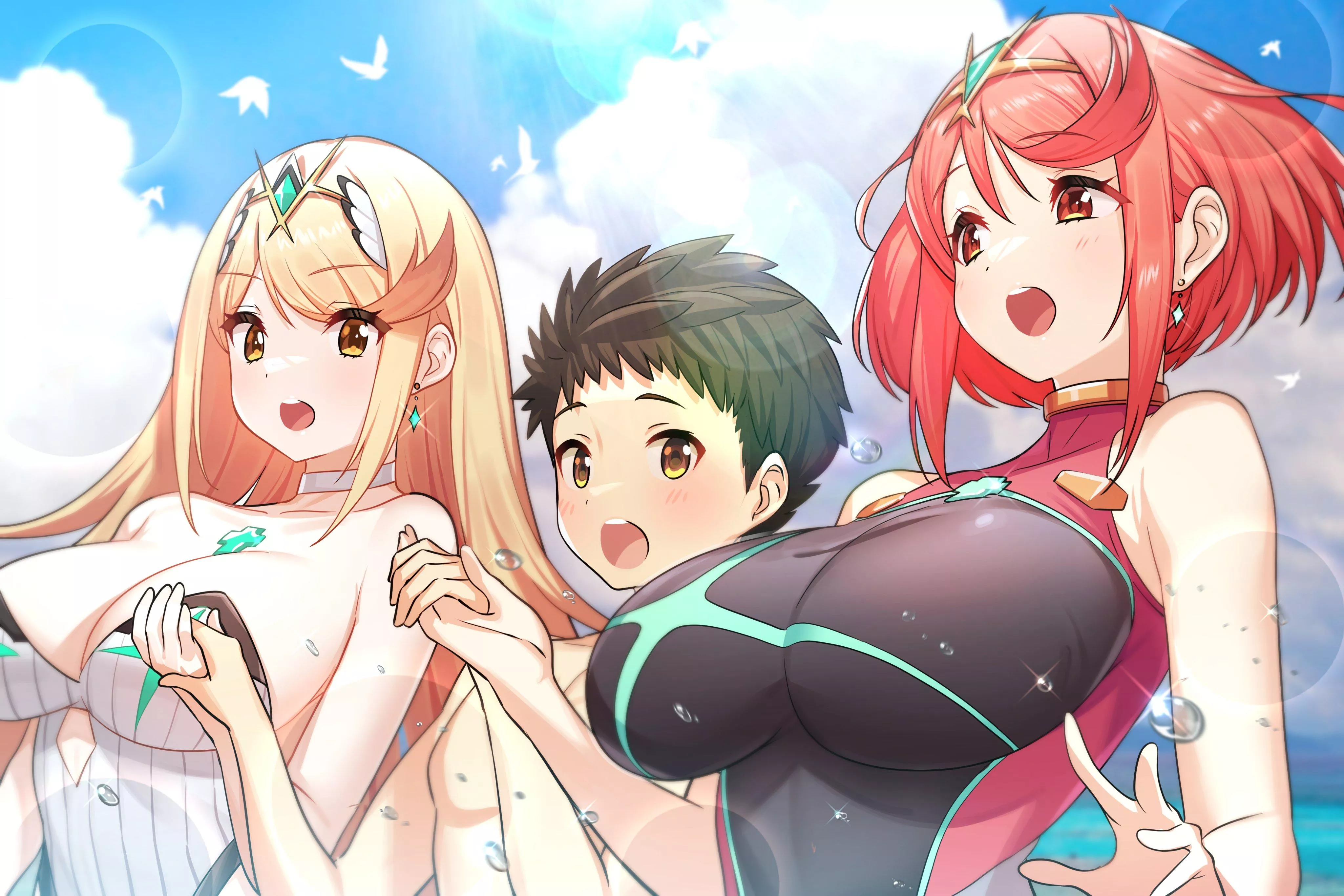 Pyra and Mythra with Rex at the beach (Green322)