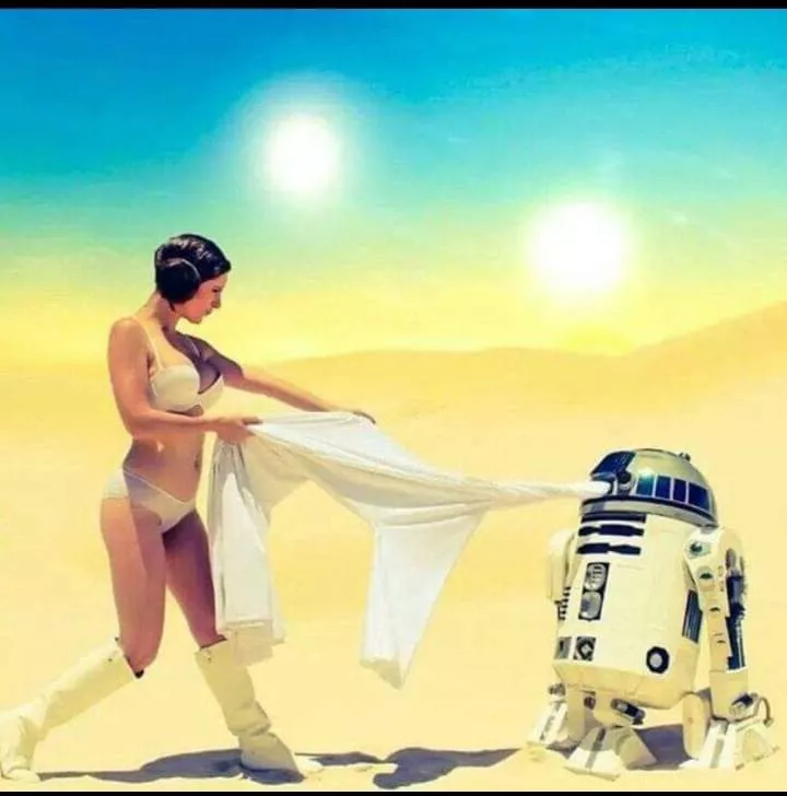 R2D2 doing what we all wanted to do! (Unknown artist)