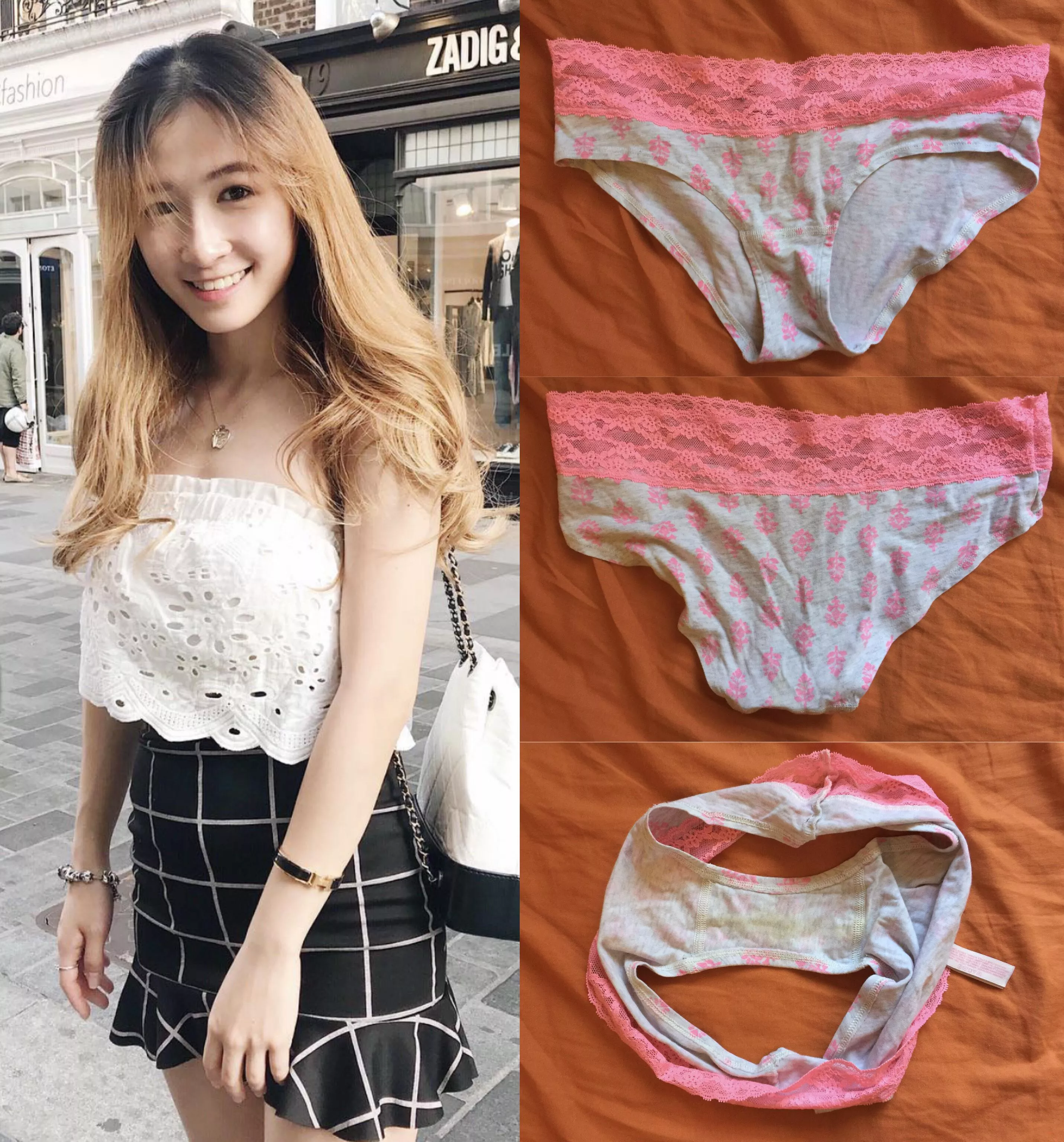 Raided my friend’s (25F) laundry basket a day after hanging out with her. Found out she was wearing these pretty panties underneath that cute black skirt of hers! What do you think about her?