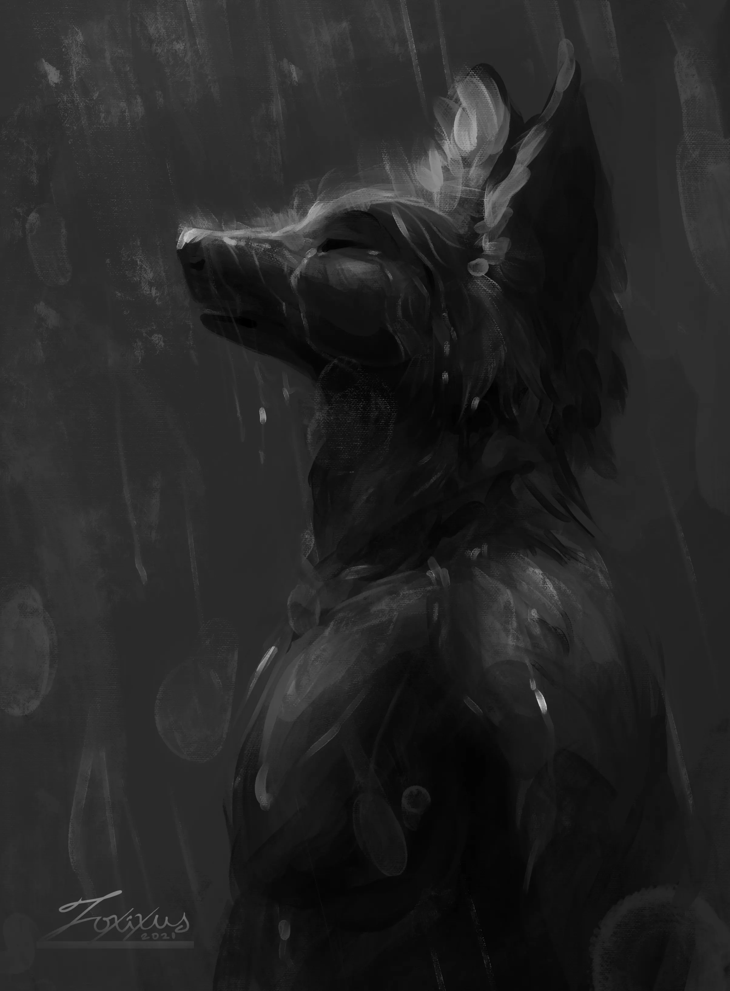 Rain (40+ minute drawing) (by me: Foxixusart on twitter/ ig)