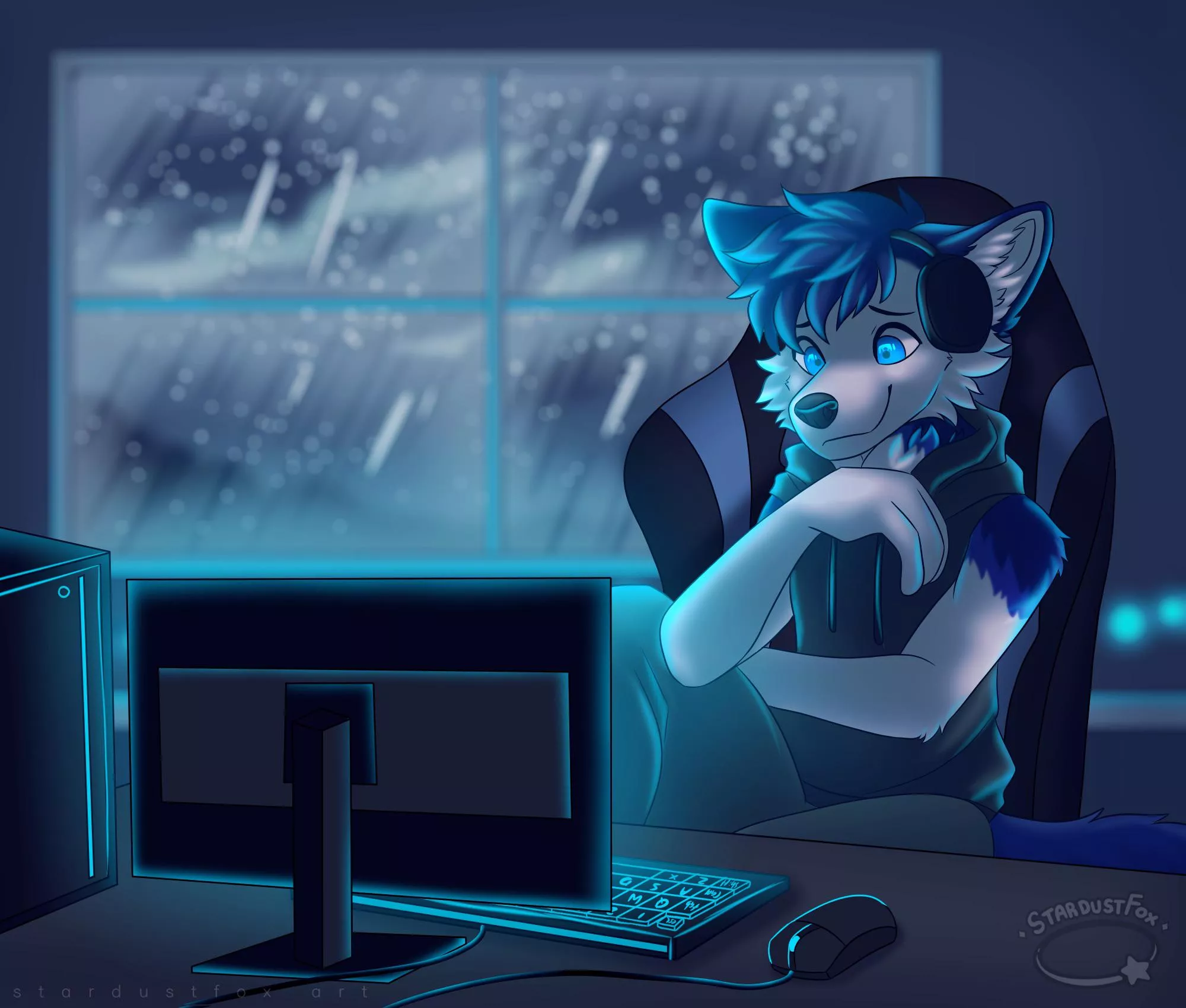 Rainy day vibes (art by @StardustFoxArt on Twitter)