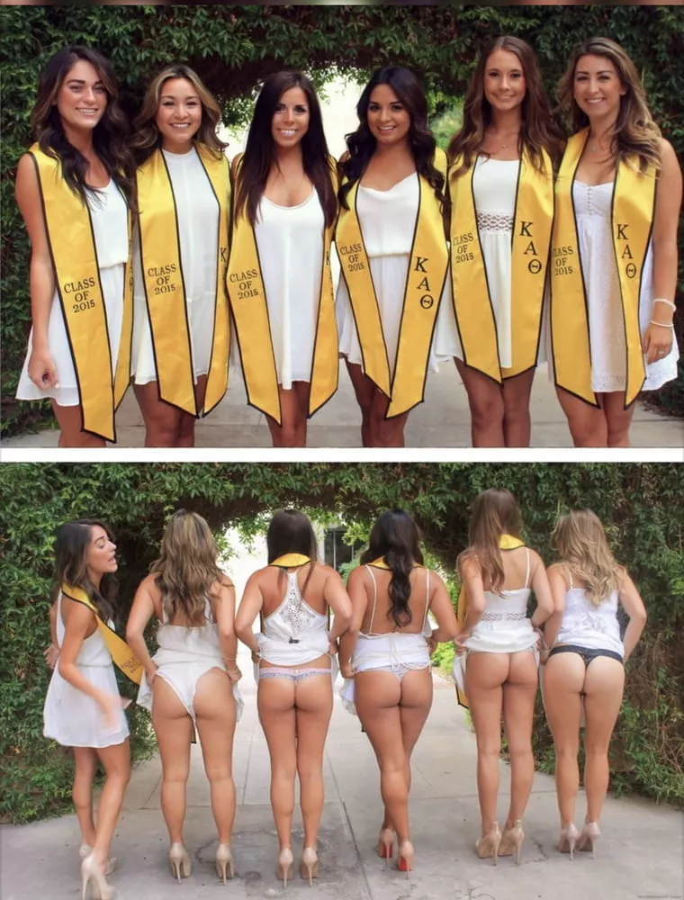 Recent 2015 College grads flashing their behinds together in thongs