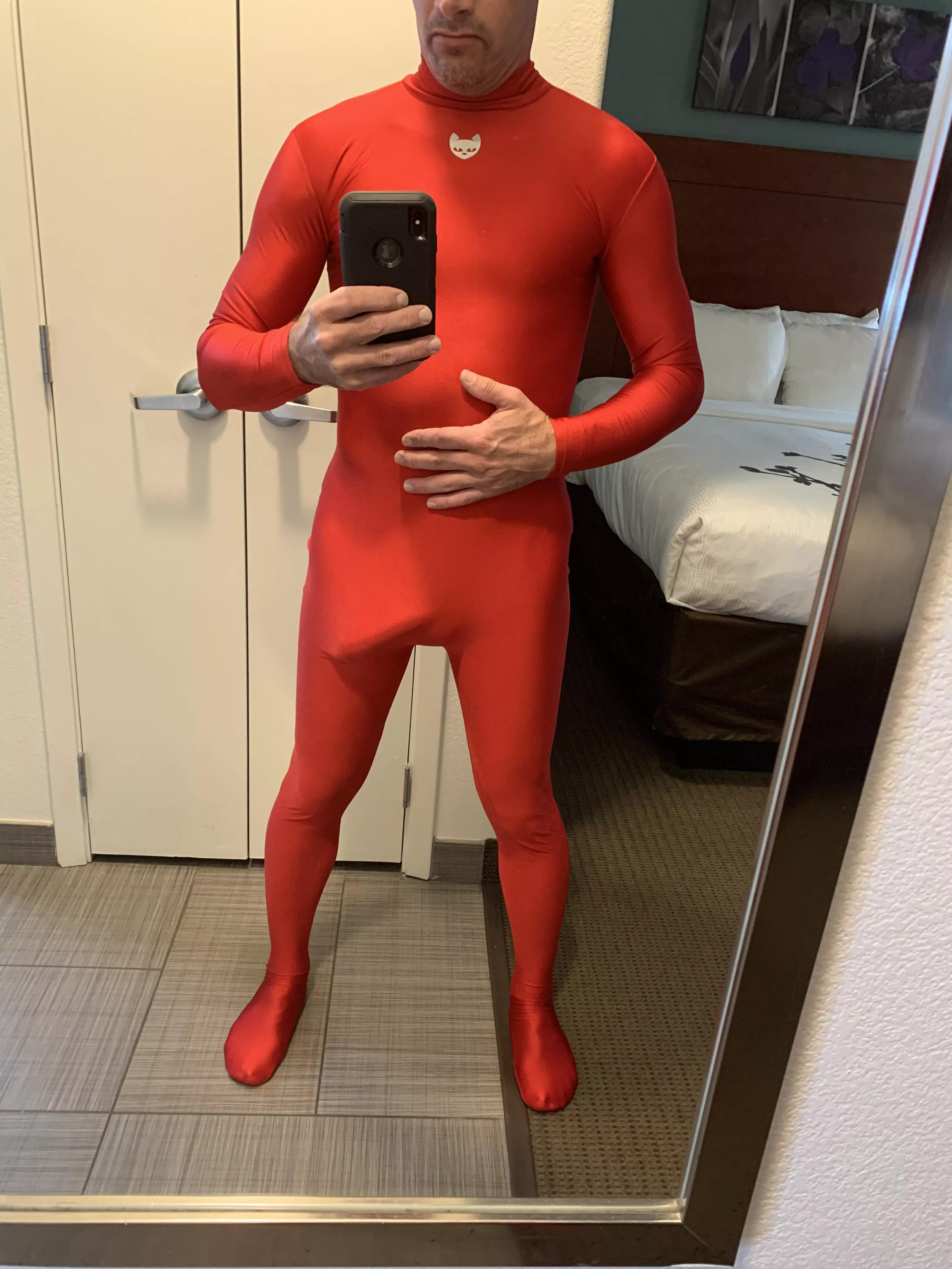 Red spandex full body