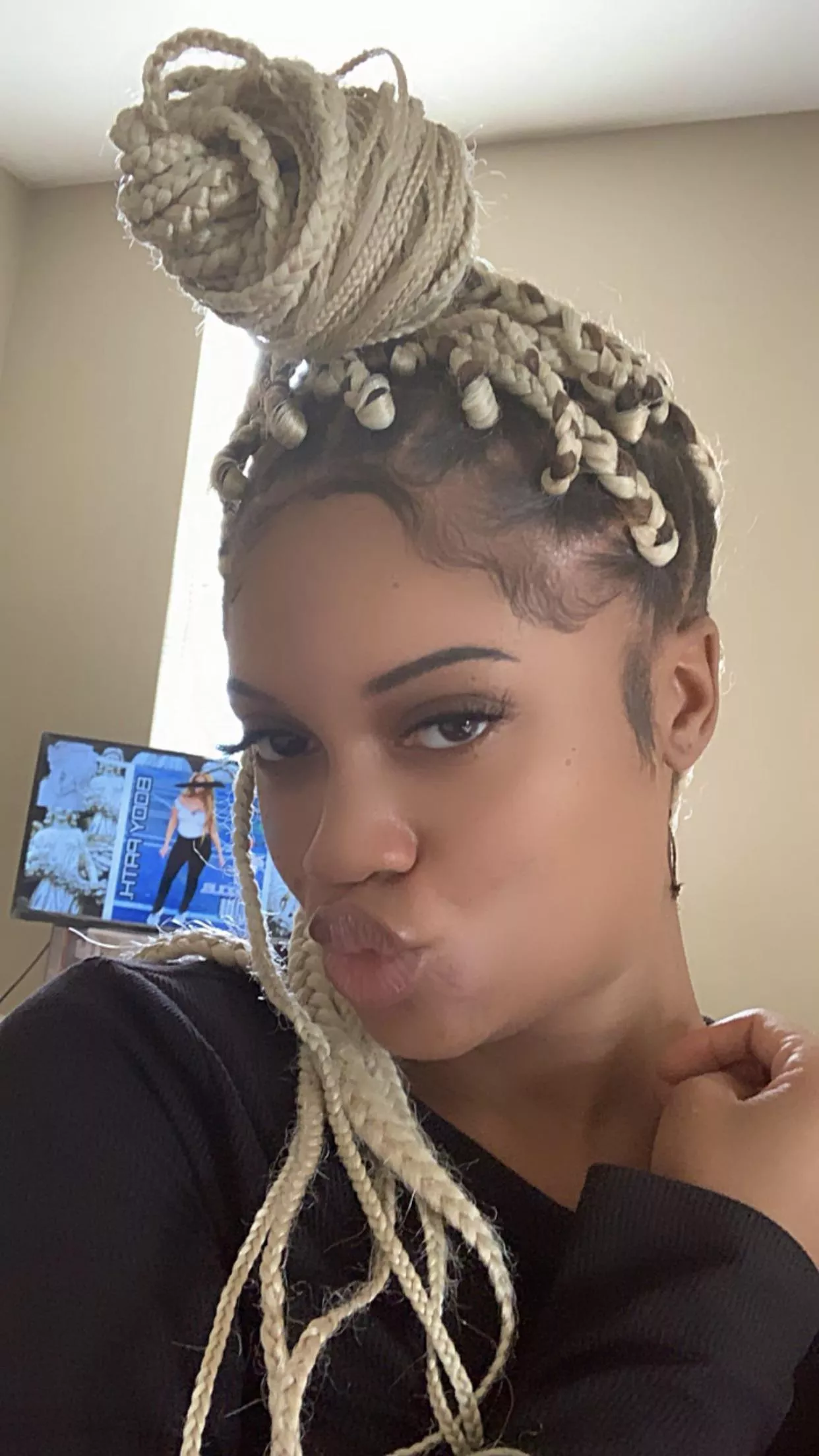 re-did my braids today 🥰 was told I don’t look half as bad a n***** today made me feel worth something but I know I don’t 😘 KIK// FineAssSub