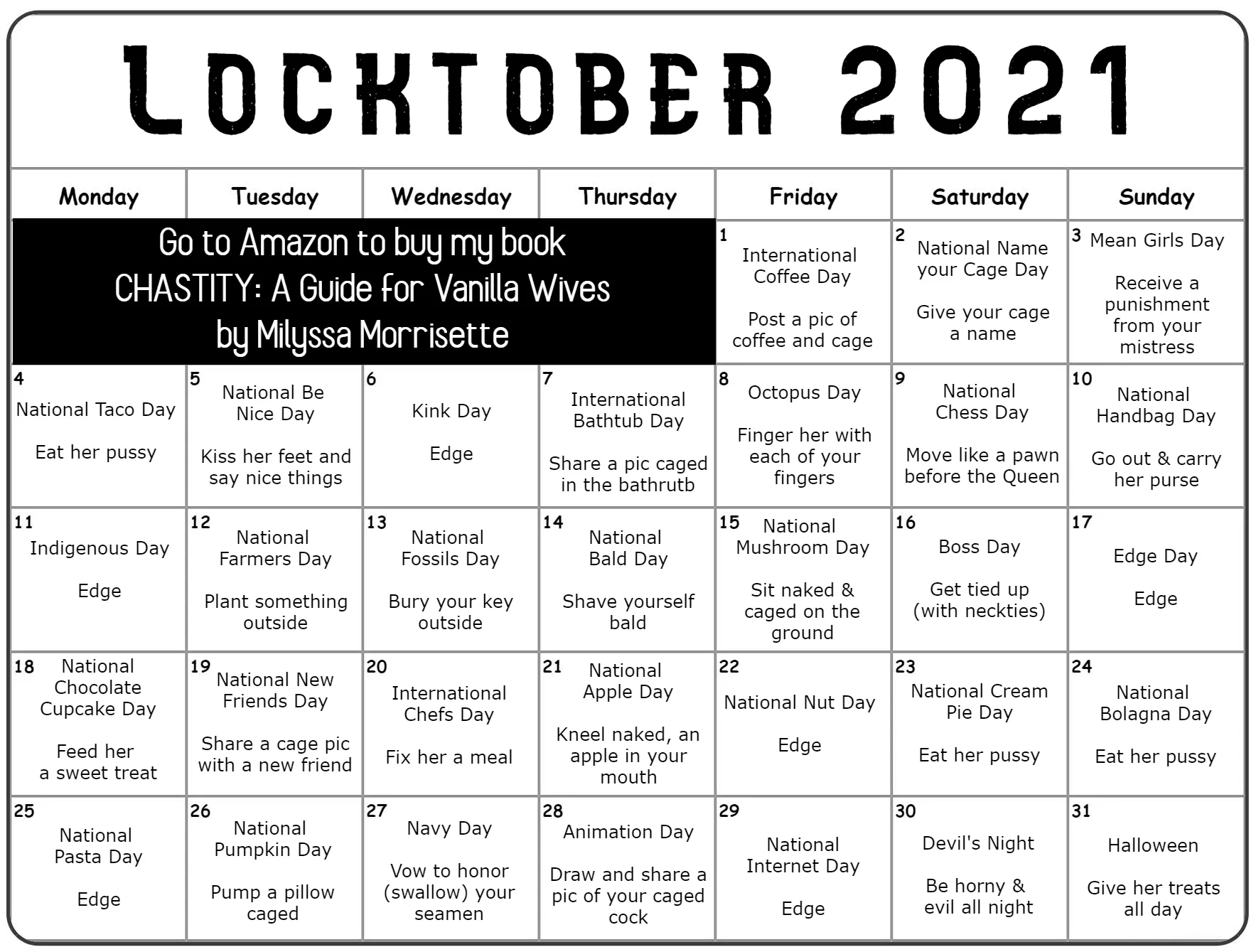 Revised for 2021: Locktober Calendar