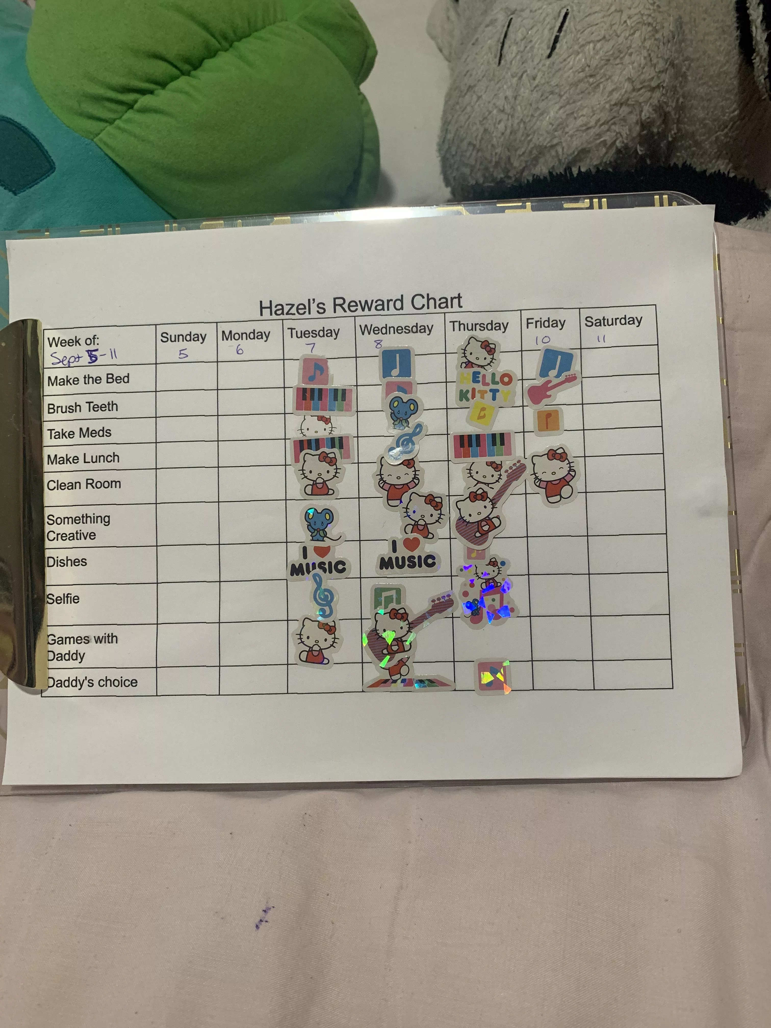 Reward chart update! I’m super proud of myself, my Daddy is too!