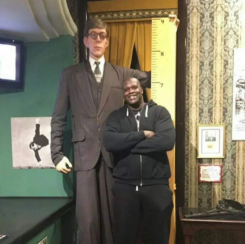 Robert Pershing Wadlow (wax statue), the tallest man ever, next to Shaquille Oâ€™niel.