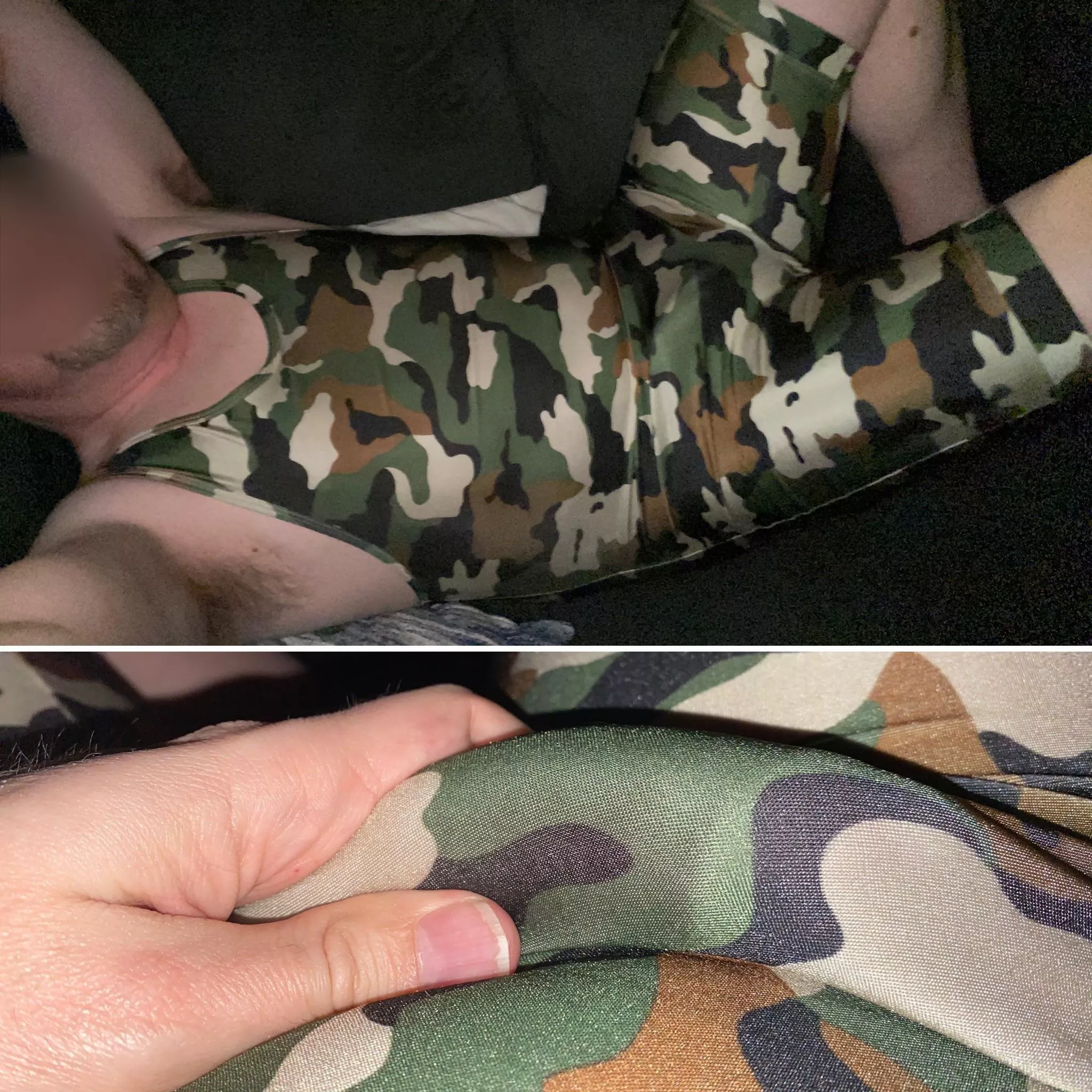 Rock hard camouflaged cock. See comments for quick video of me feeling incredible in this singlet.