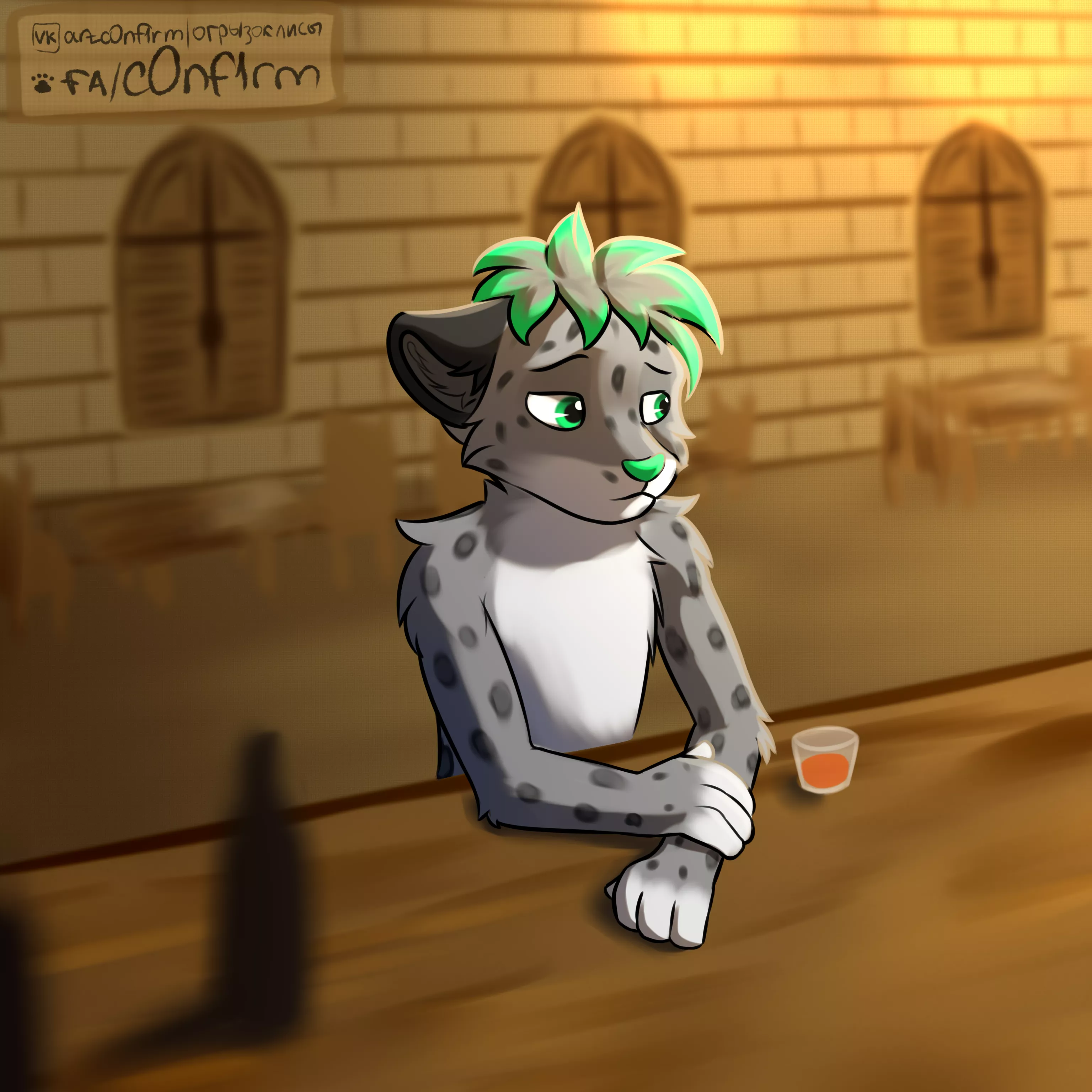 Sad cat in the pub >w<