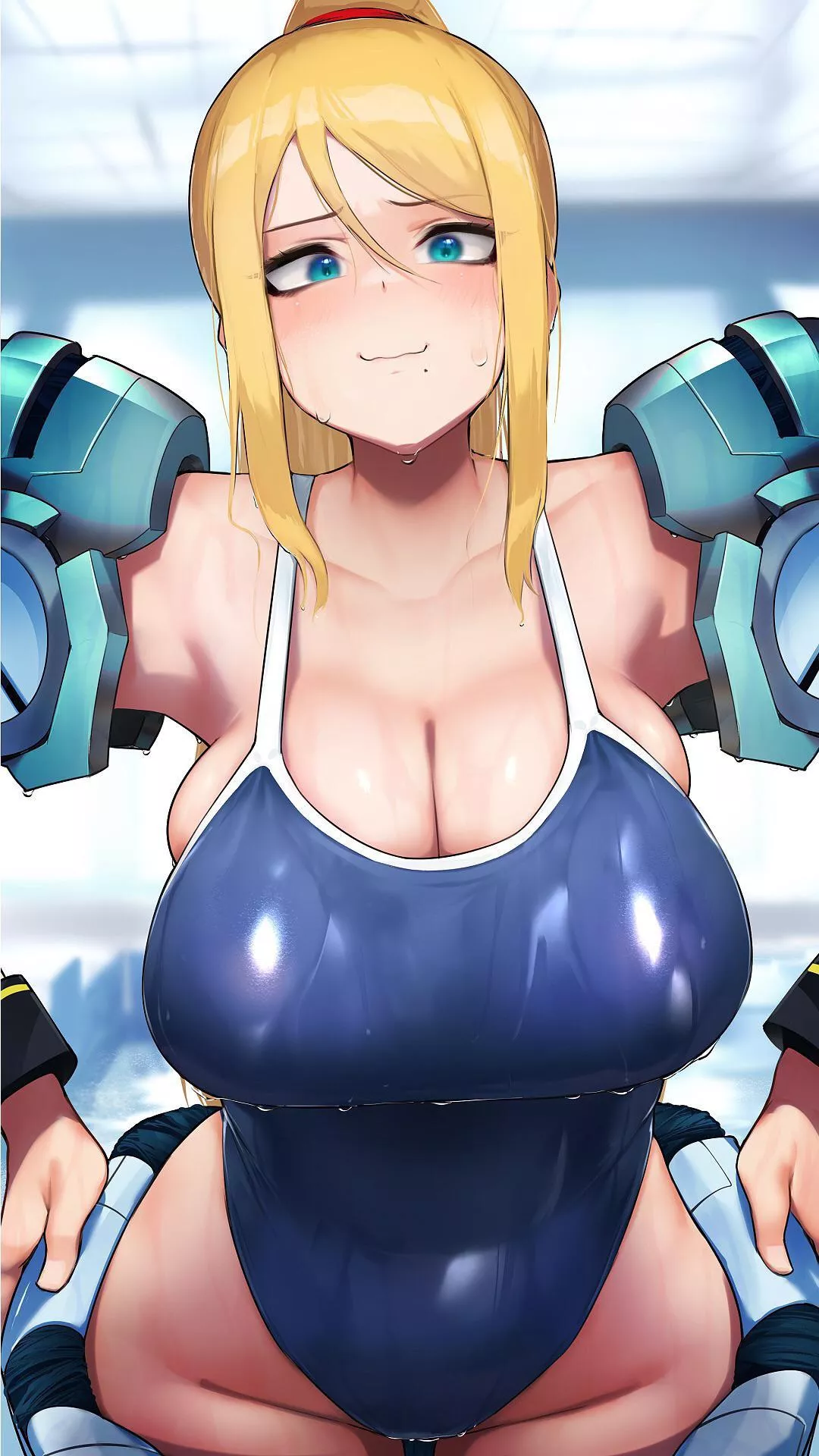 Samus hoping out of the pool for you