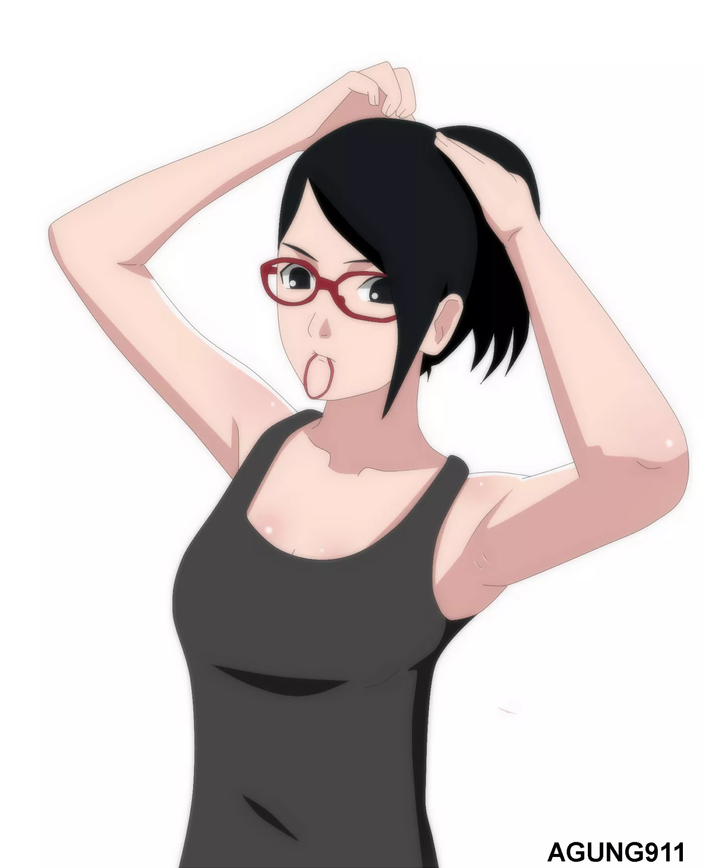 Sarada Uchiha tying her hair up