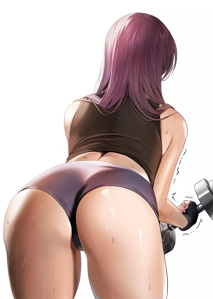 Scathach picking up a Dumbbell