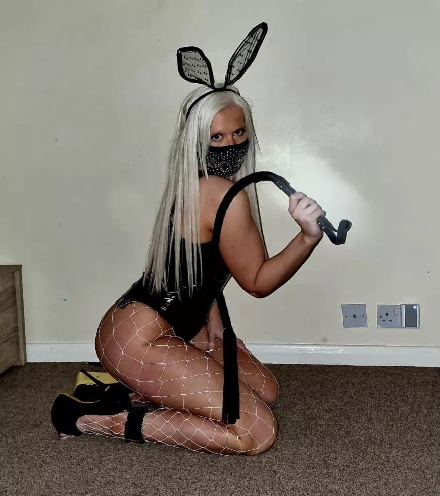 Sexy white fishnets for this little bunny