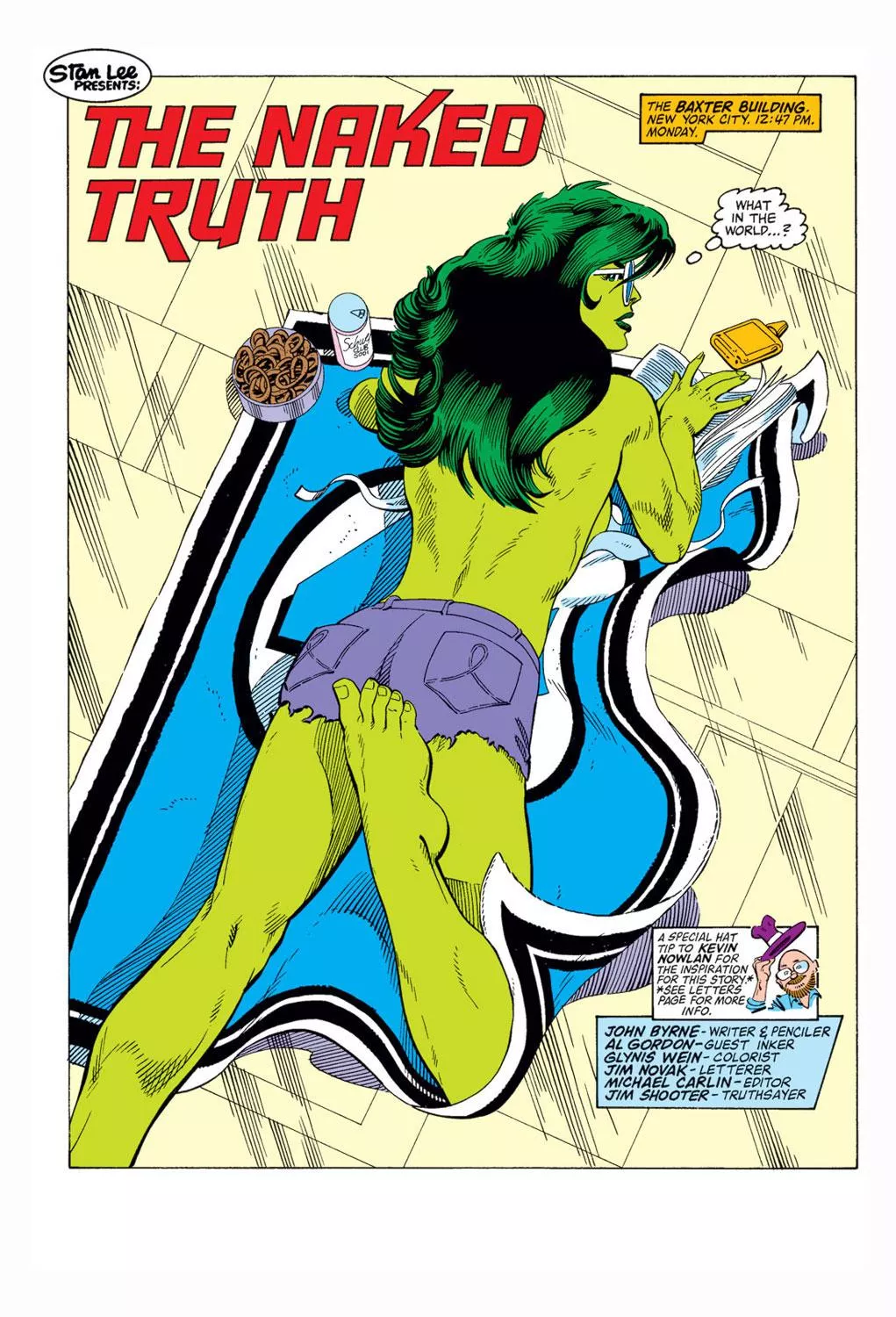 She-Hulk sunbathing on the Baxter Tower. Jennifer Walters. [Fantastic Four (1961) #275]