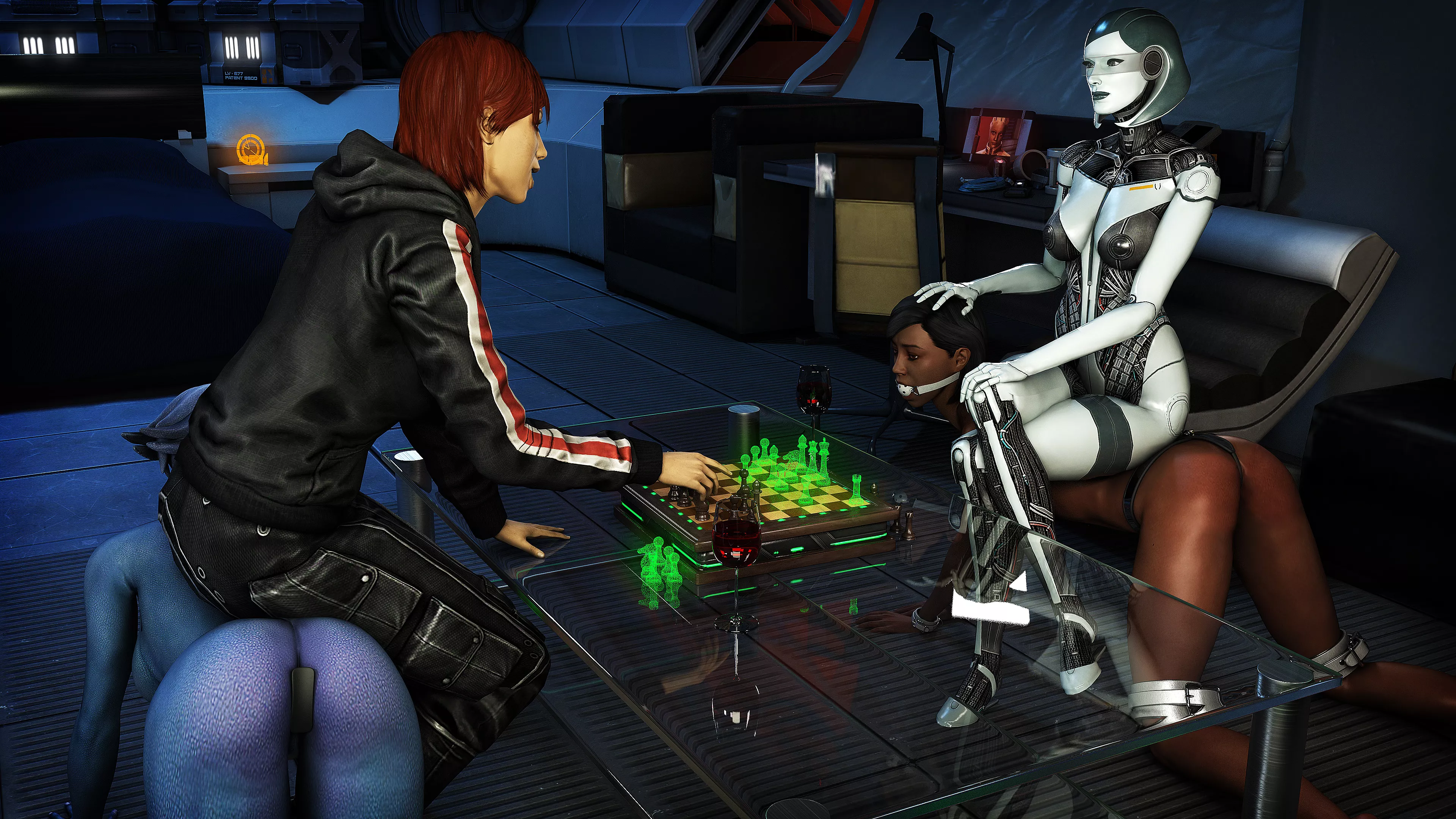 Shepard and Edi play chess, nothing else going on (asarimaniac)