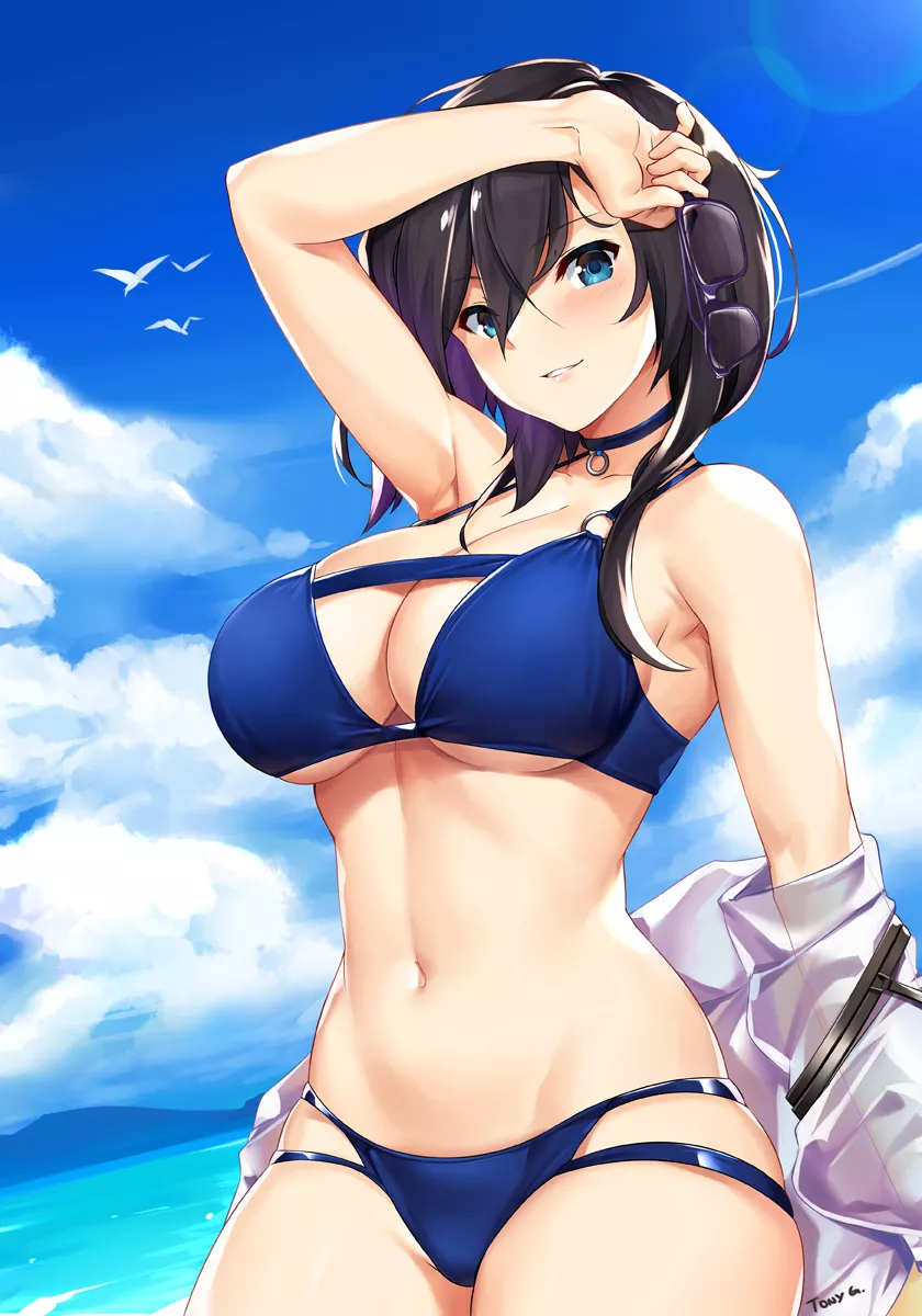 Shkikkan-sama... Are You Enjoying This Trip To The Beach?~💙 (HMS Ark Royal, Azur Lane, Royal Navy Faction)