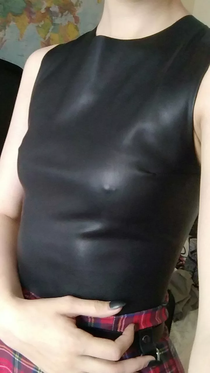 Should I wear this leather top outside without a bra or is it too much?