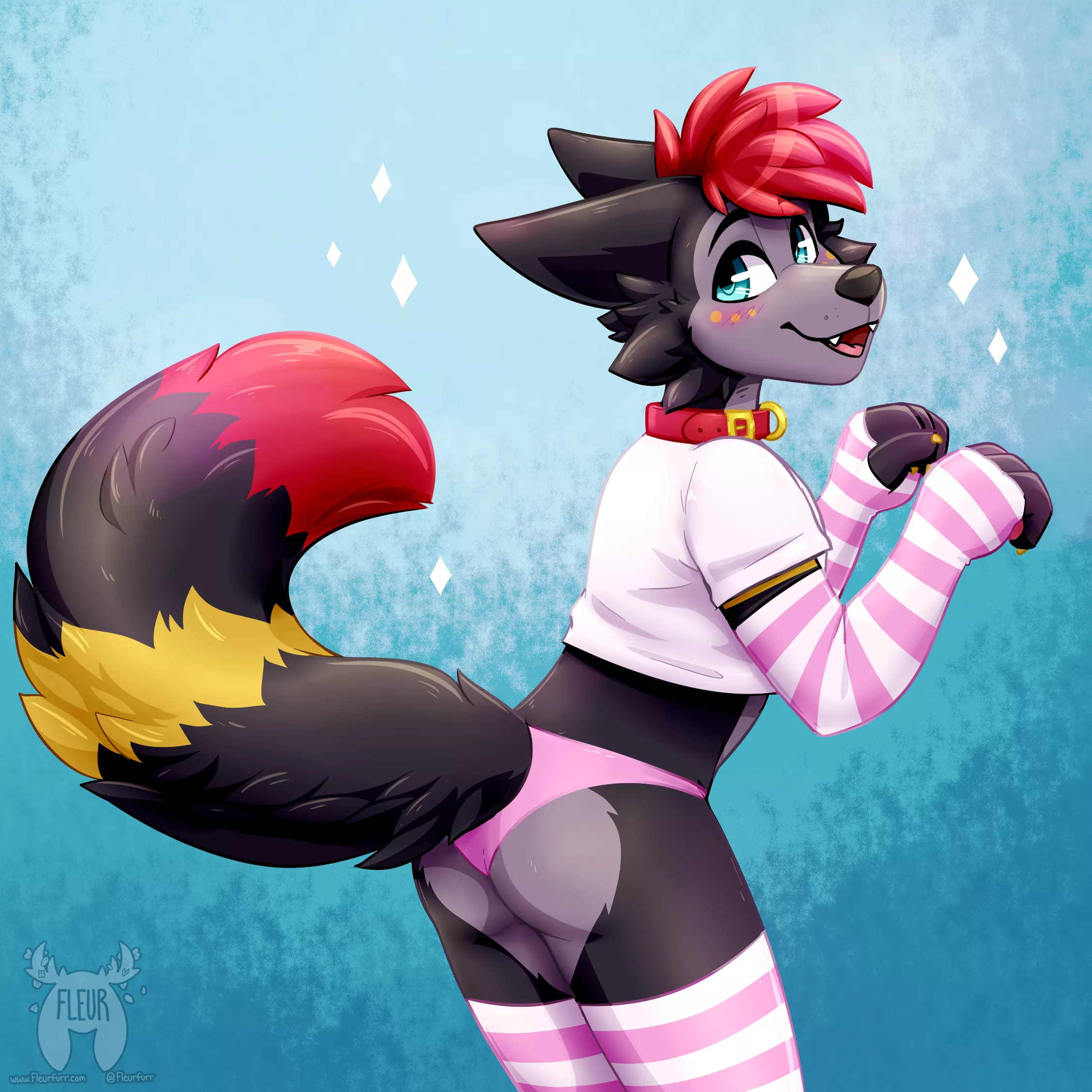 Showing off his tail.. [Q] (Art by me: @Fleurfurr on Twitter!!)