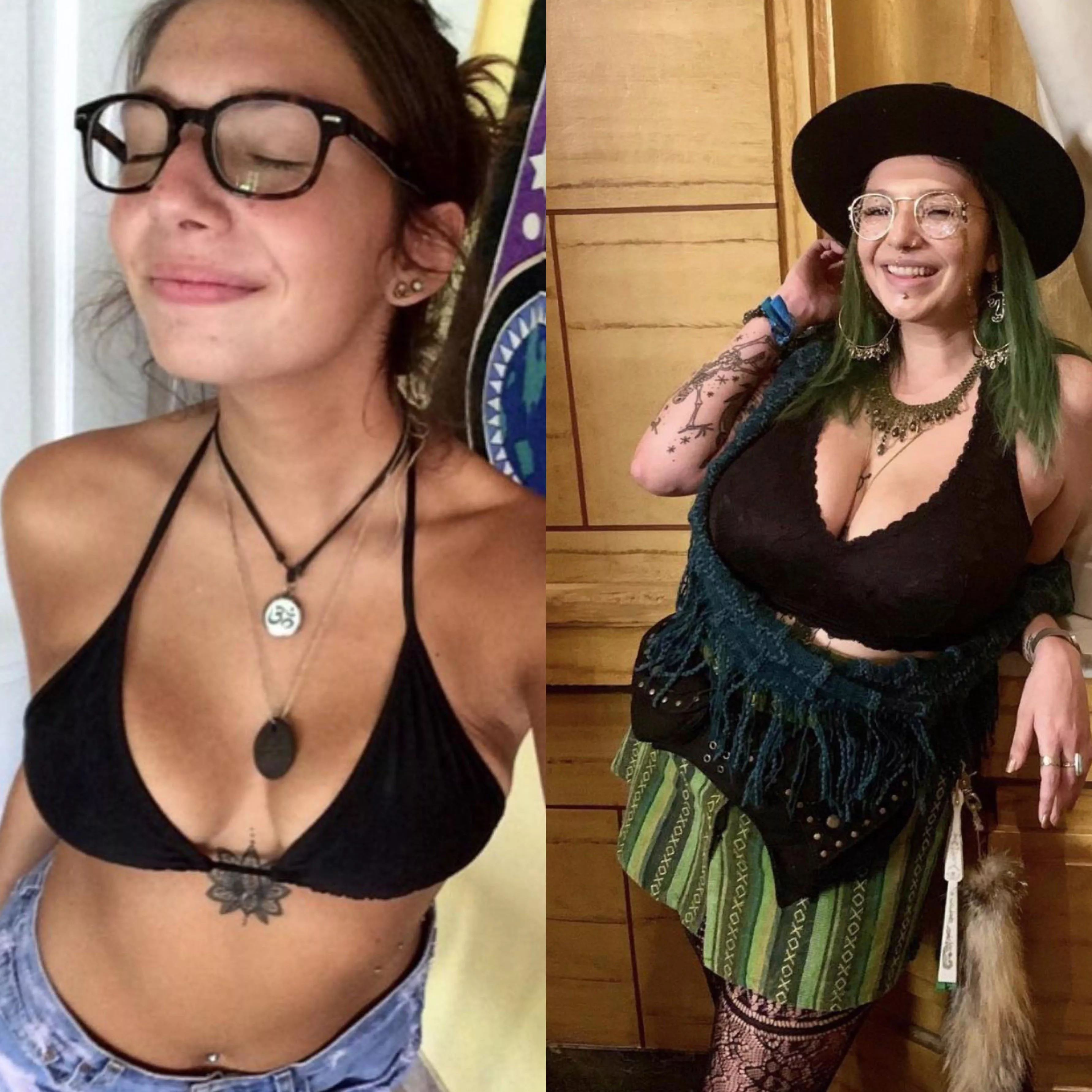 Skinny brunette becomes busty hippie (album in comments)