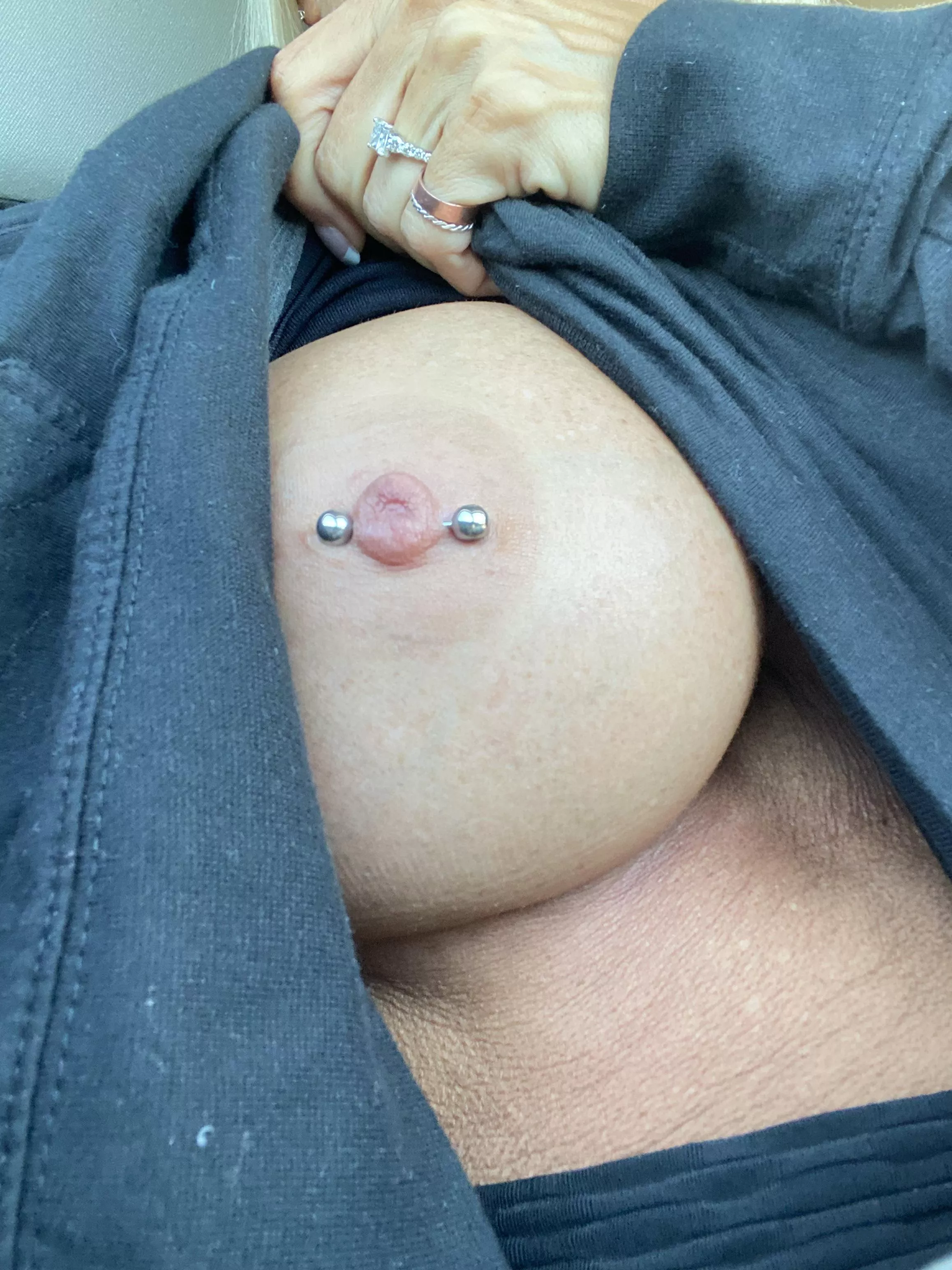 Sneaking a nipple shot in the car today