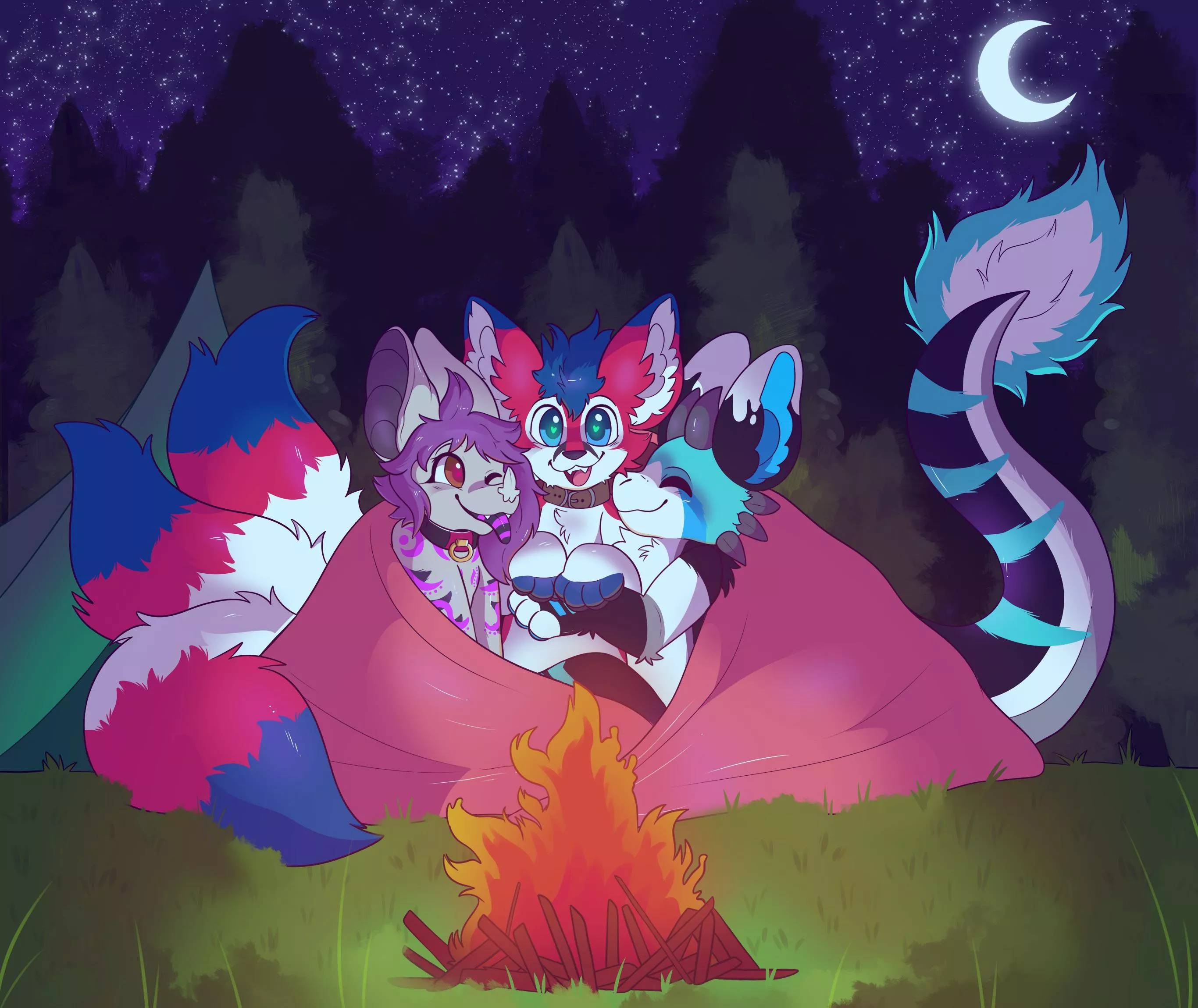 snuggled round the campfire ðŸ¥ºðŸ’– <commission for ikario art by me @spookyfoxijc on twitter>