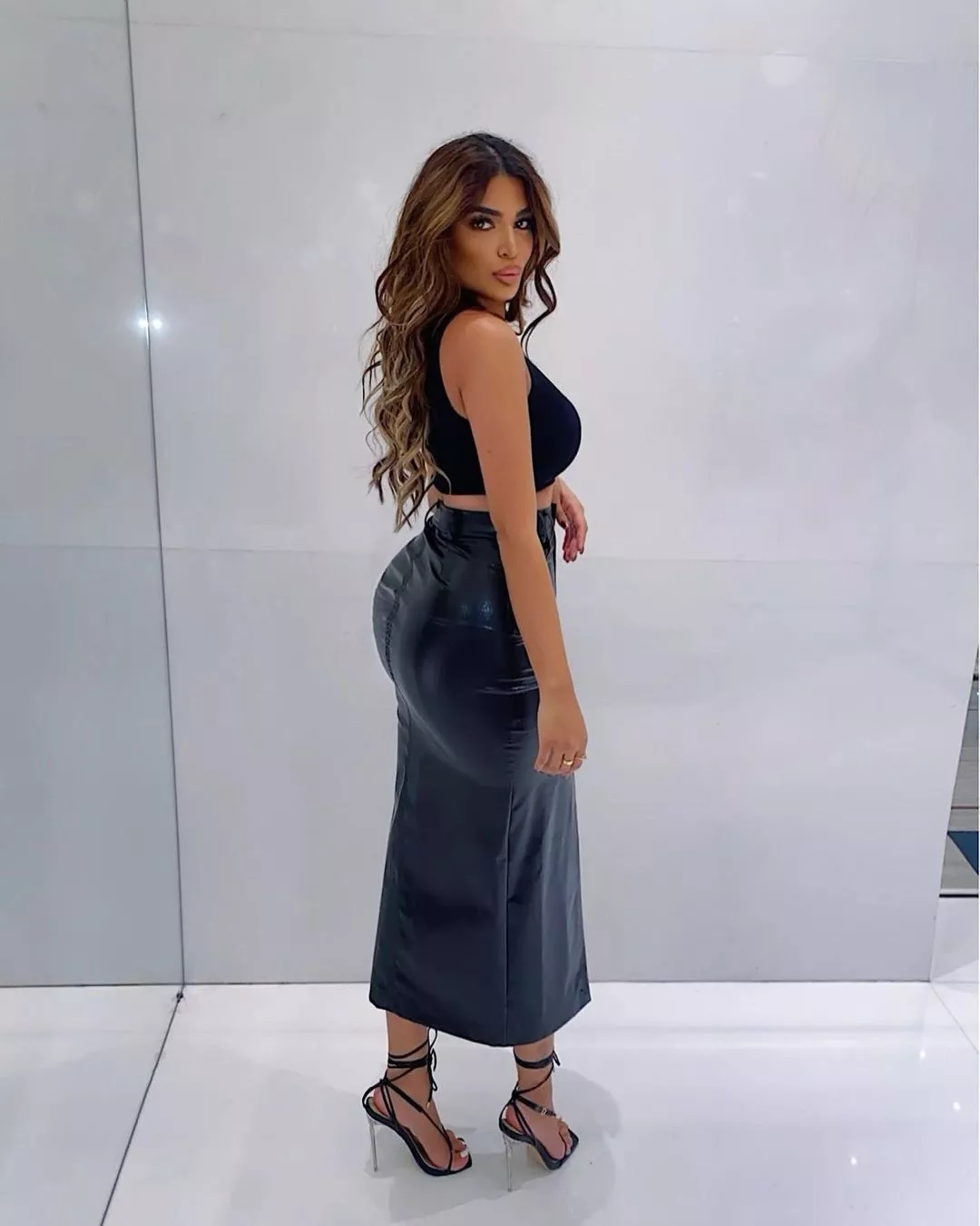 Sofia's nice ass in a long Leather Skirt x