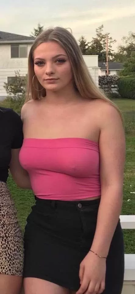 Solid nips in her pink top