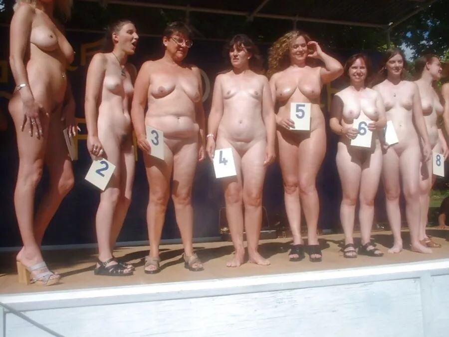 Some plump babes participating in a nude beauty contest