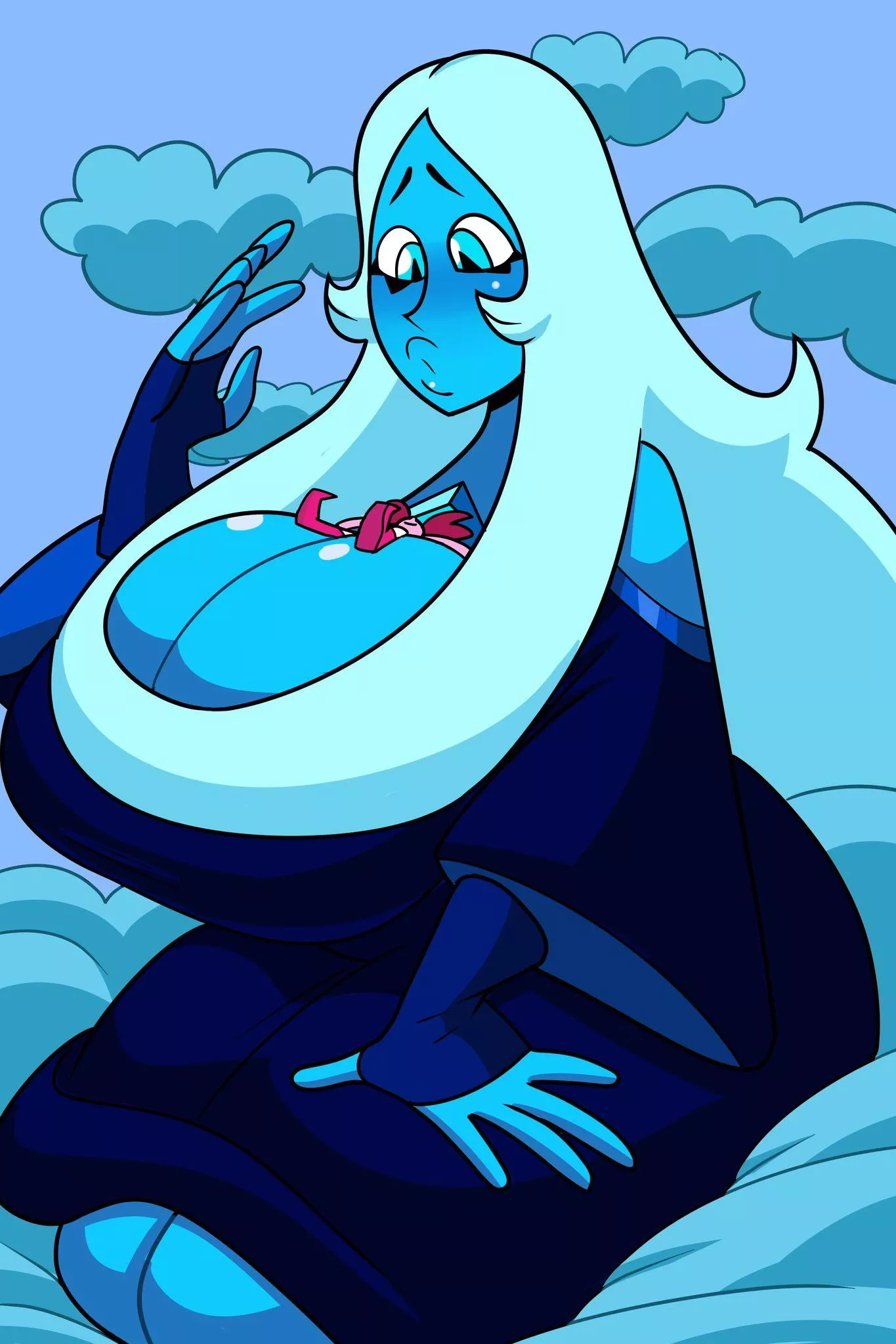 Spinel finds a comfy place to rest on Blue Diamond (art by SuperSpoe)