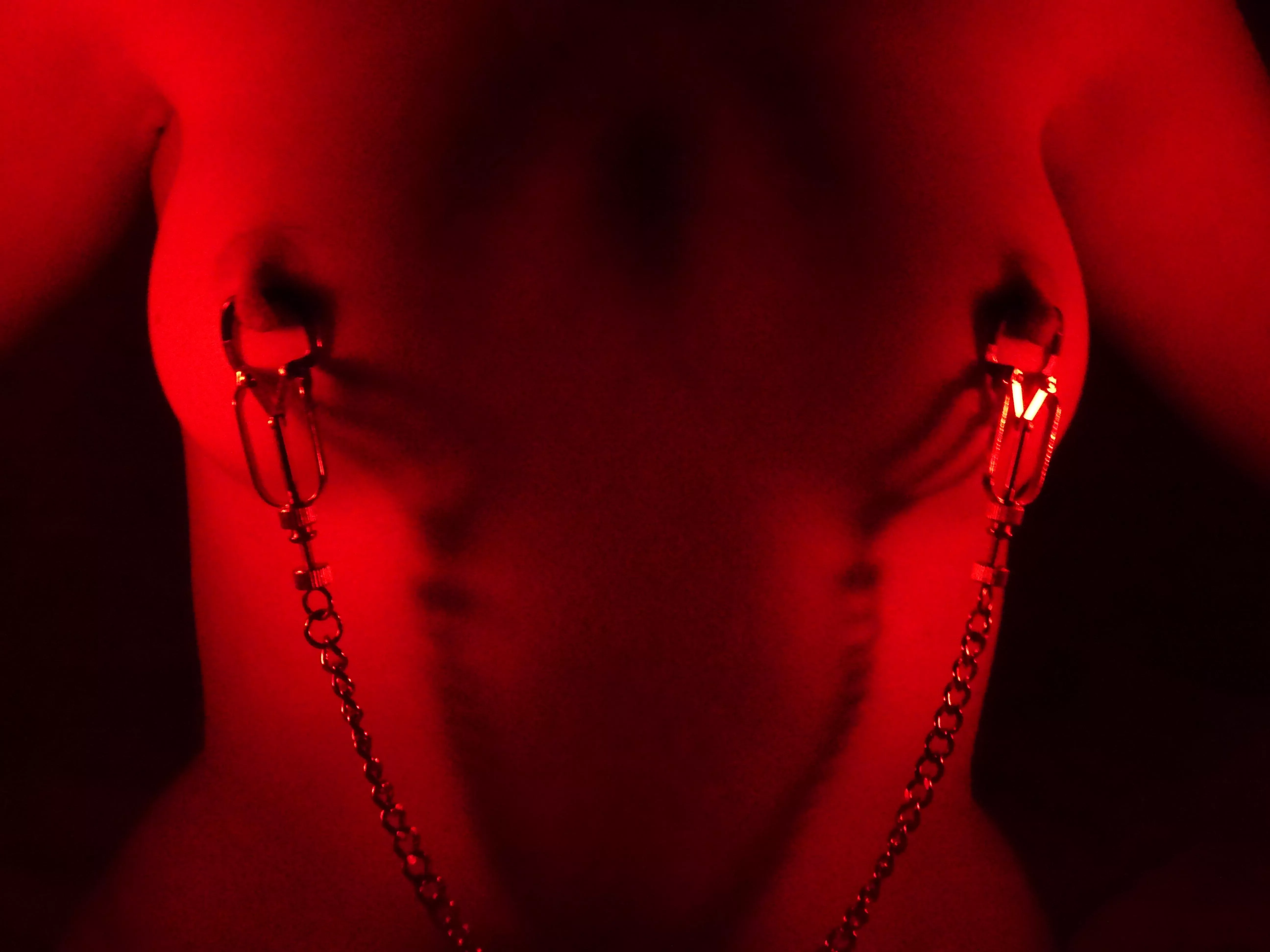 Spooky season is here. And my nipple clamps too. [F]