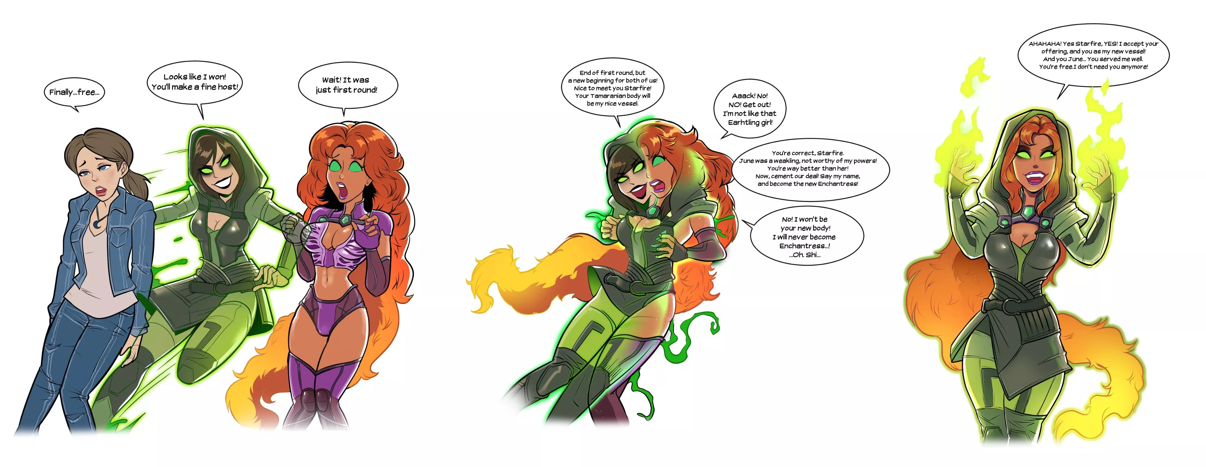 Starfire and Enchantress by HugoTheTroll (Possession, Corruption)