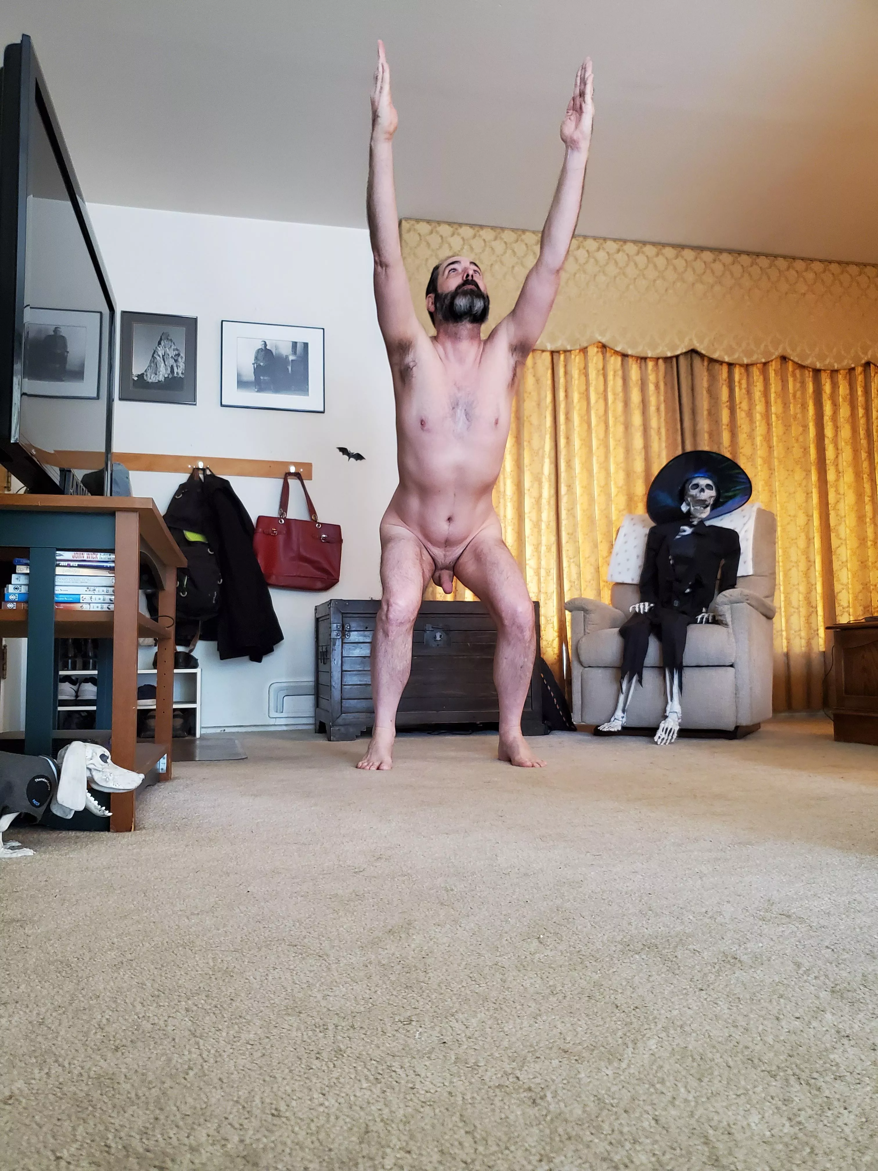 Starting off the week in chair pose as part of u/M_asin_Manci naked yoga challenge. Calling all nekkid yoga enthusiasts to join in on the fun! 🕉😘🧘‍♂️☮