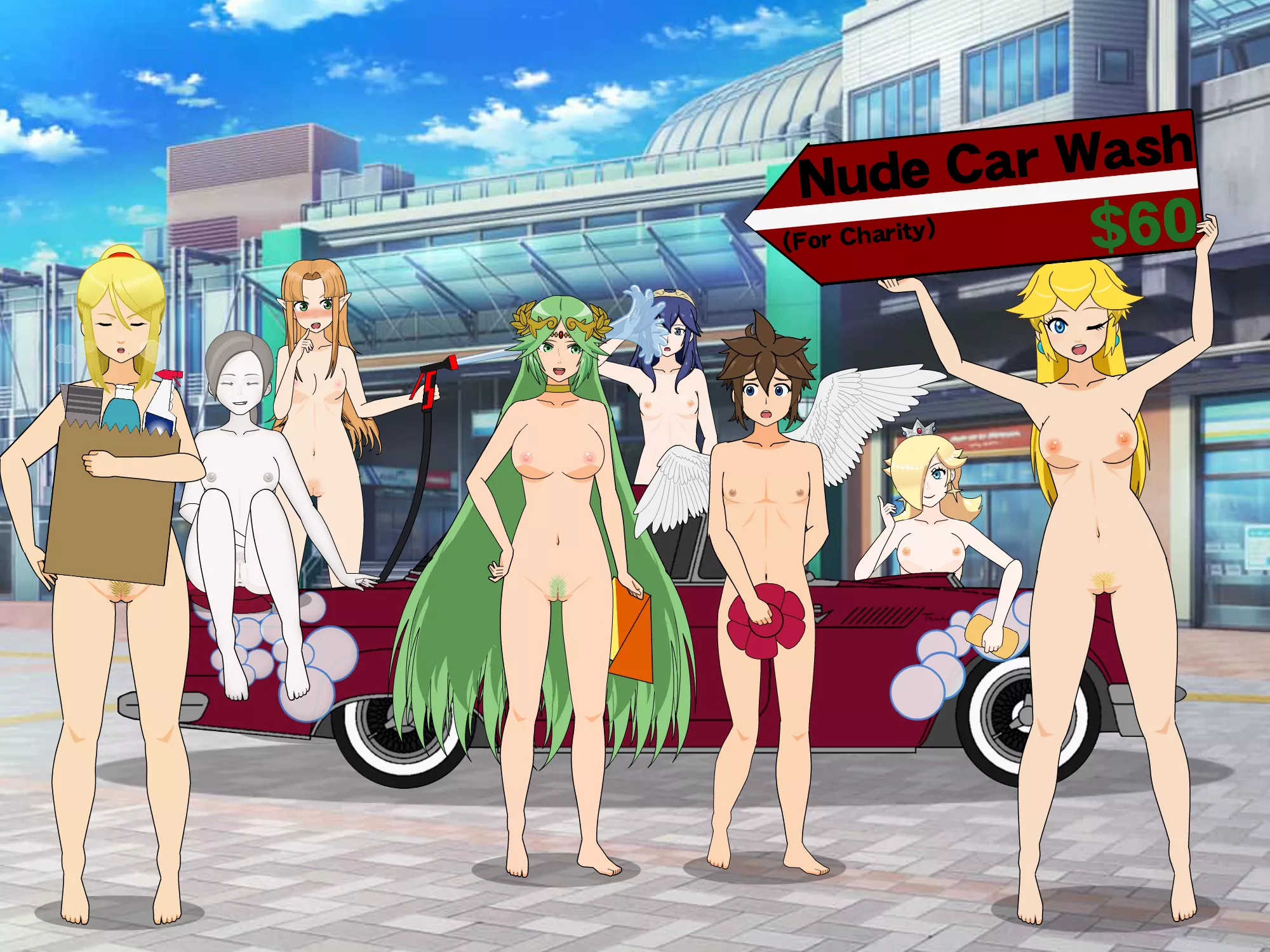 Super Car Wash Bros. (Pit, Palutena, Samus, Peach, Rosalina, Wii Fit Trainer, Lucina, Zelda)