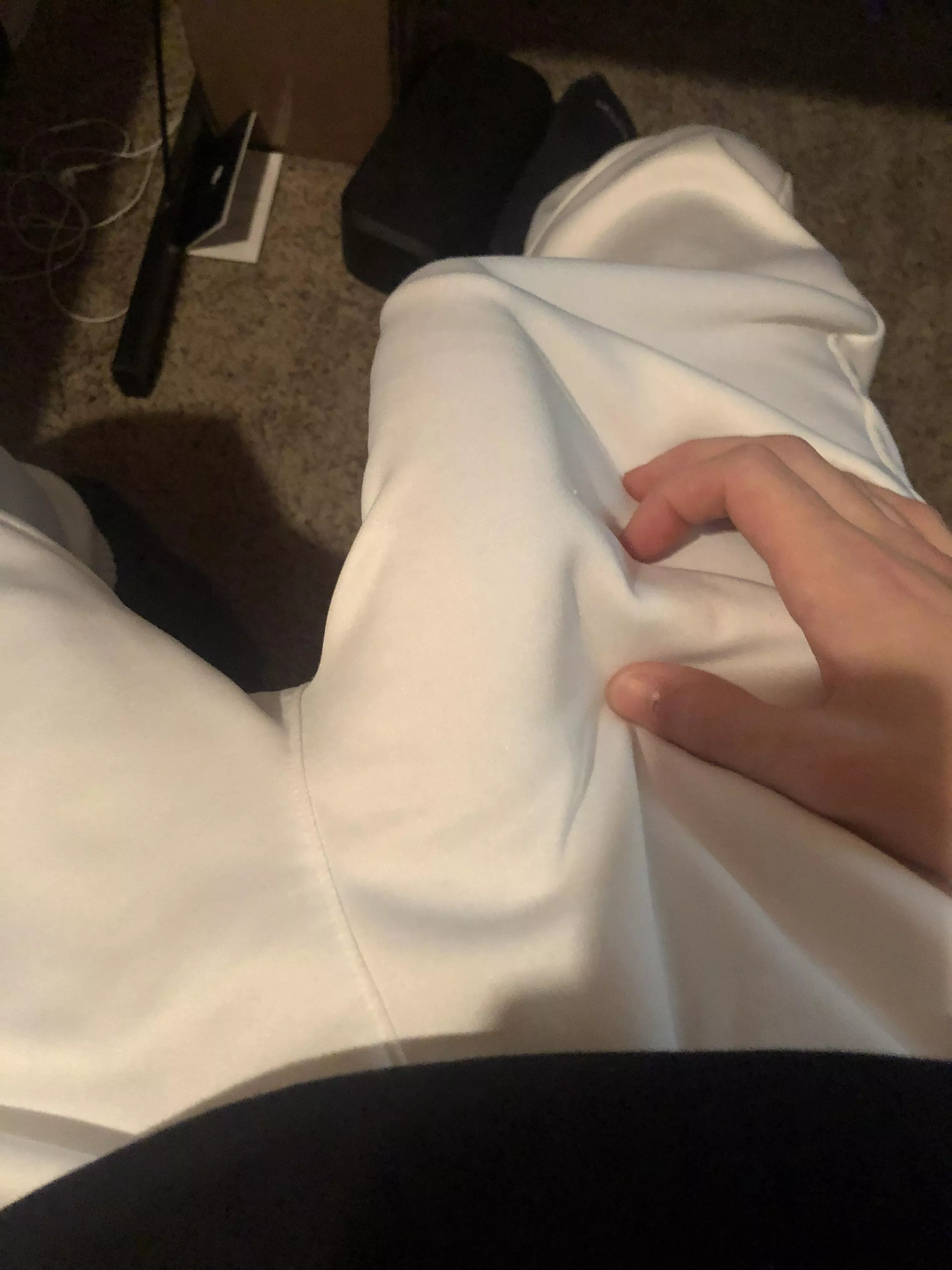 Sweat pants really hug my cock