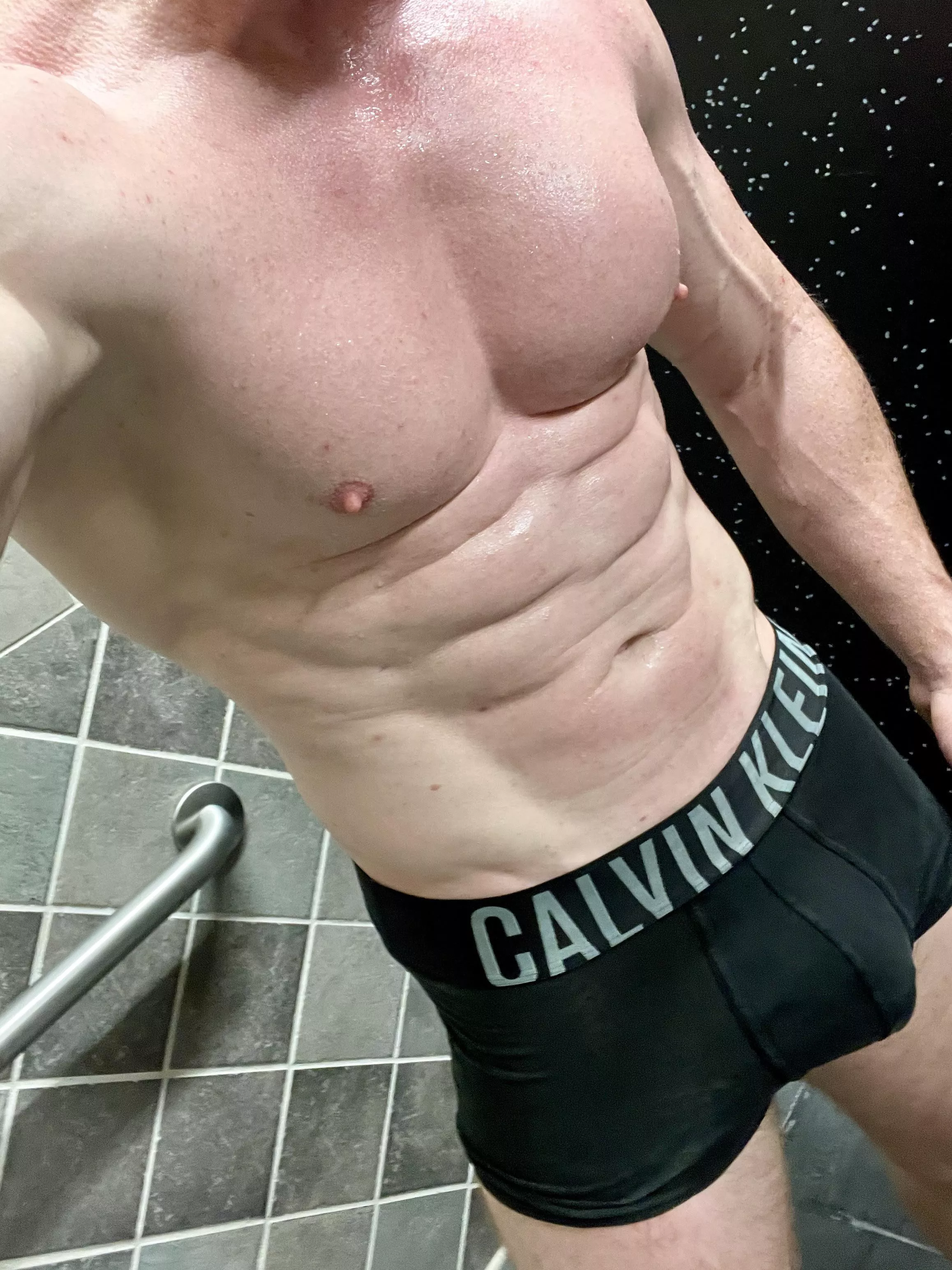 Sweaty post-workout Calvins