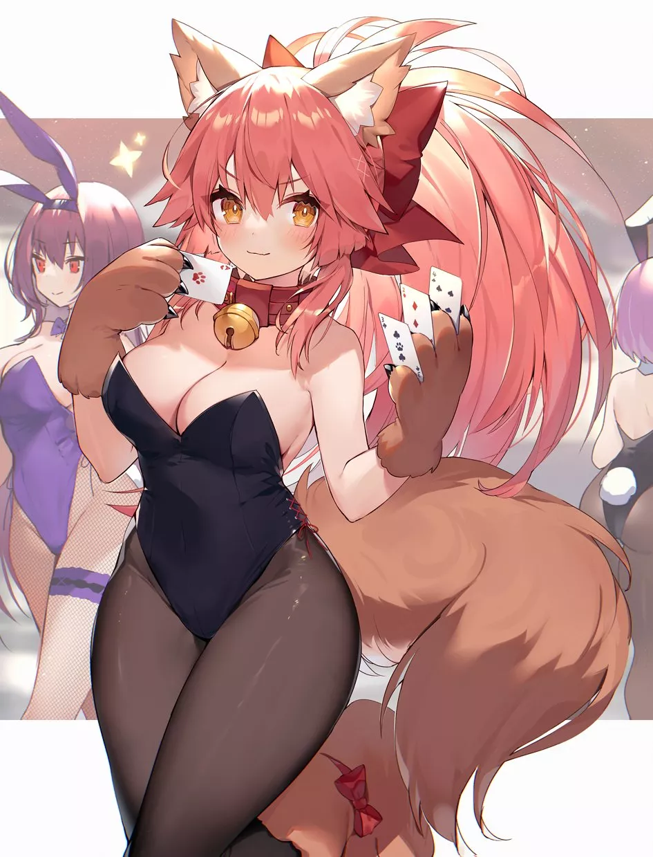 Tamamo Cat Girl Holding The Cards (Muryotaro) [Fate]