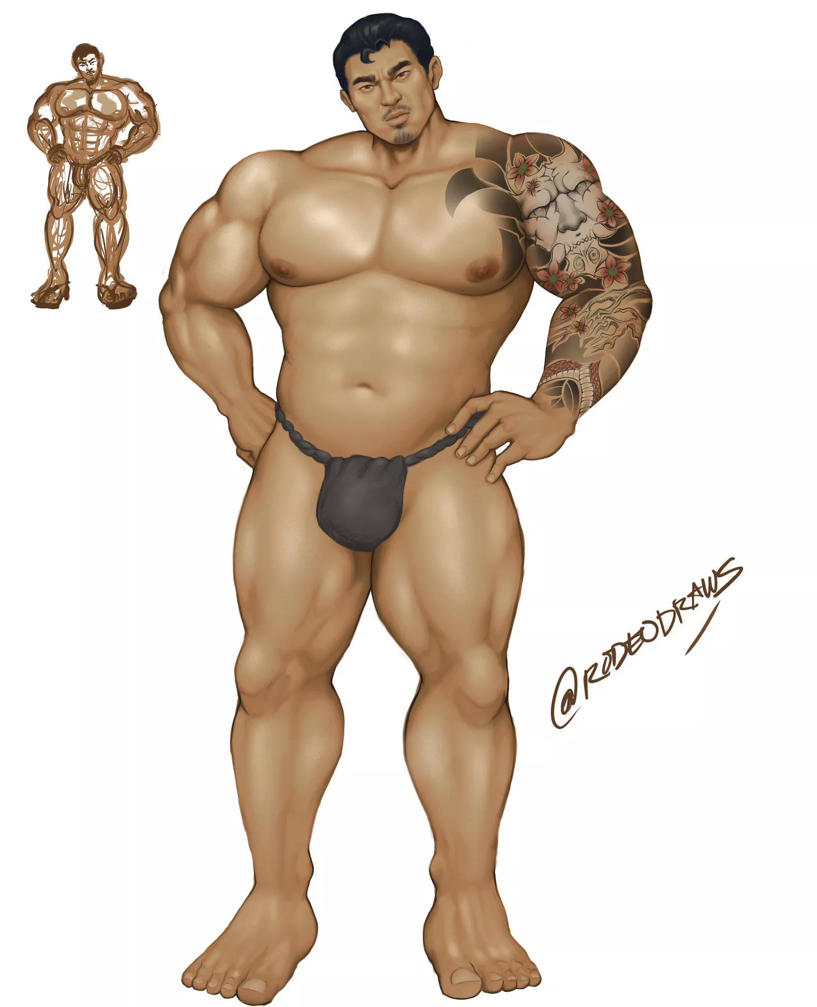 Tattooed muscular guy. Hope you can support my friend by visiting his twitter. https://twitter.com/rodeodraws?s=20