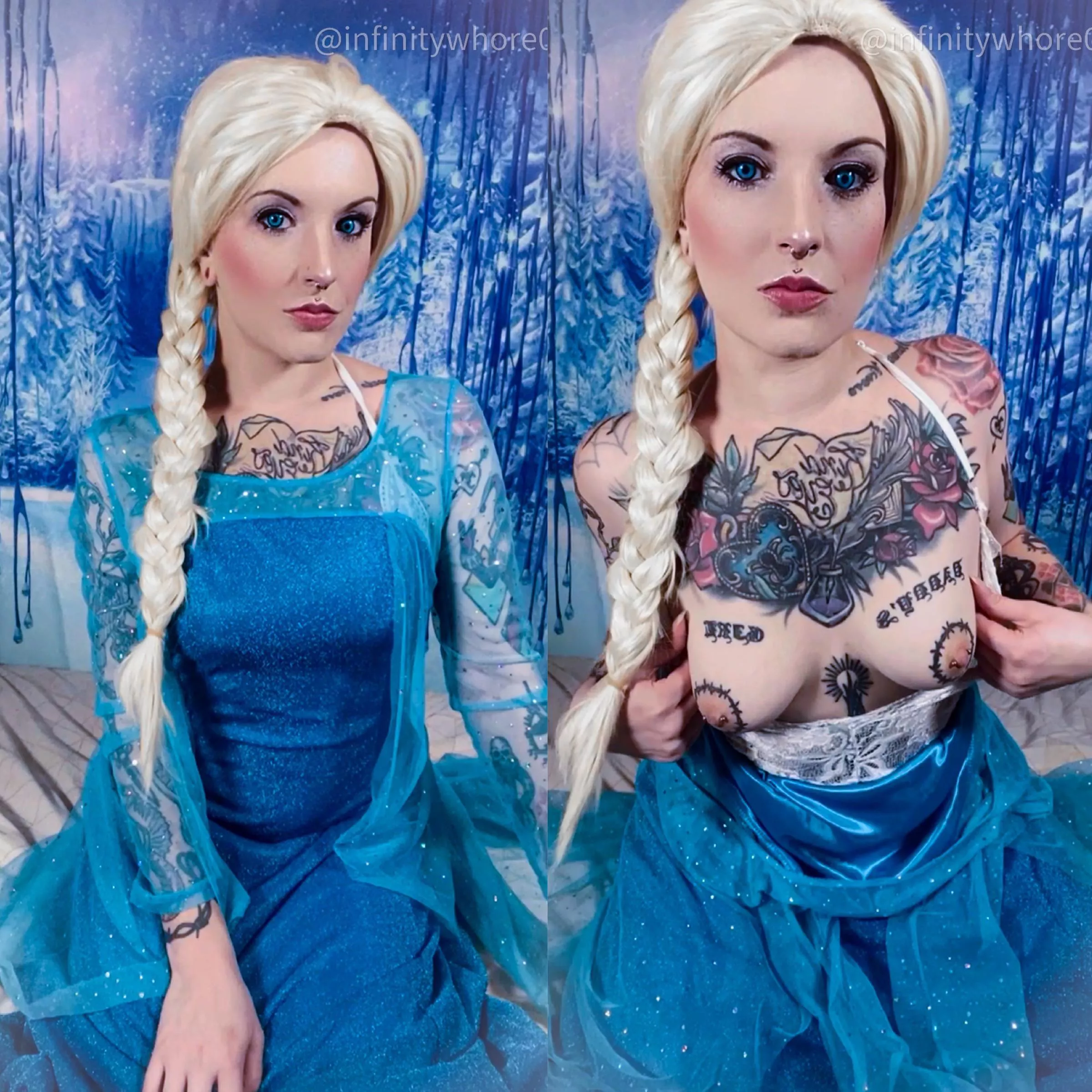 Tattooed Queen Elsa on/off by InfinityWhore