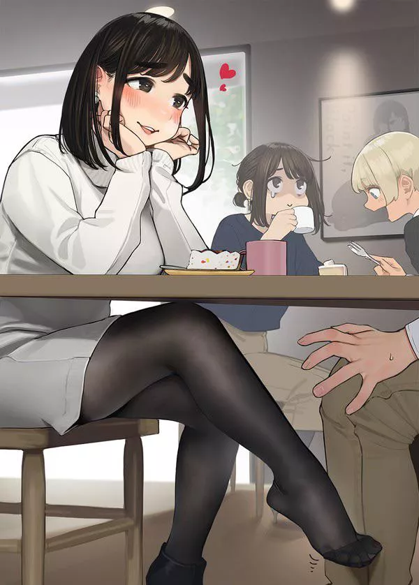 Teasing you with her foot under table [By: Yomu]