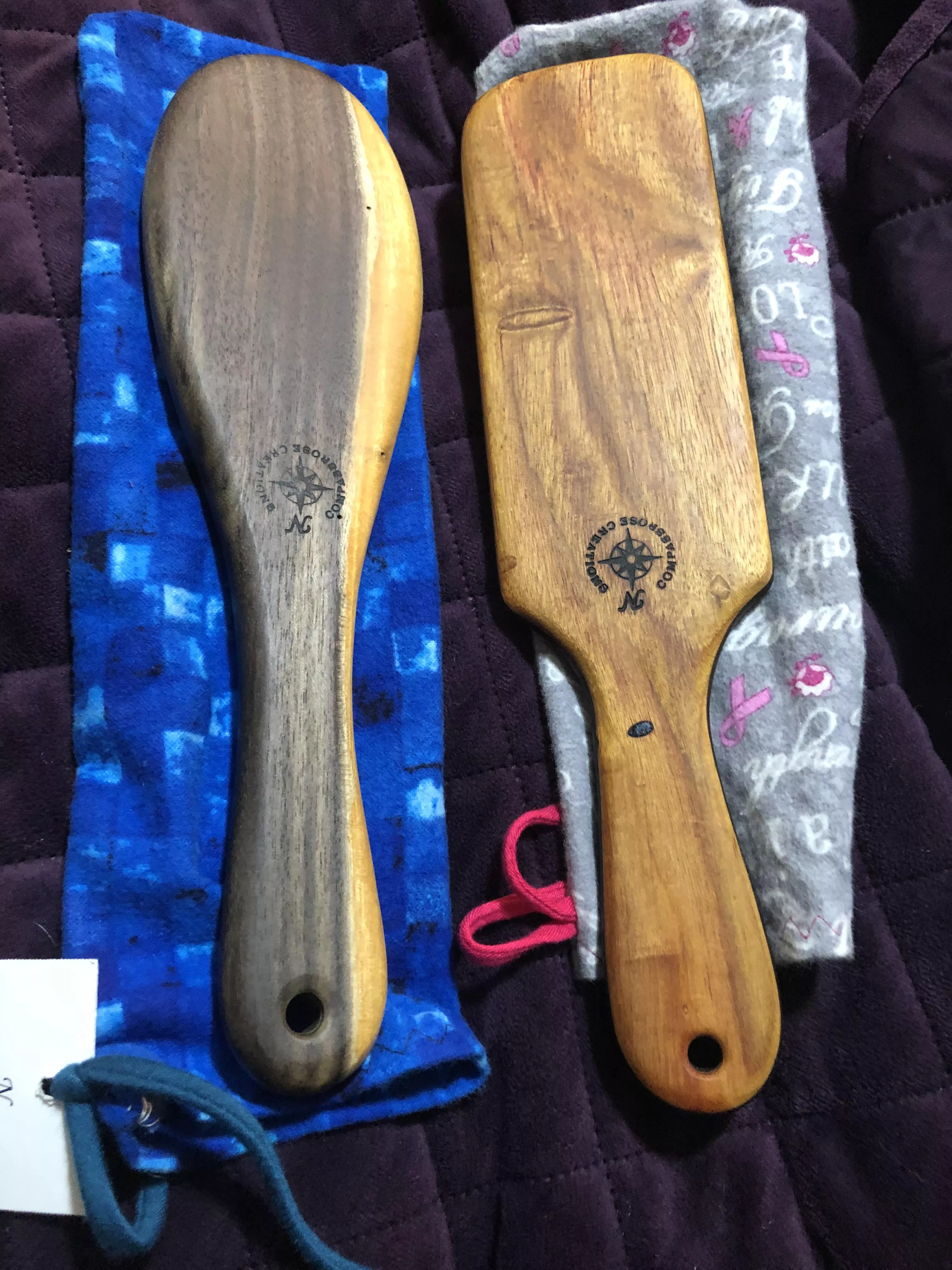 The Compass Rose Creations paddles my wife used on my bare bottom