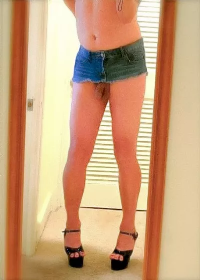 The day my very first heels arrived from Amazon, I trimmed some length off a denim skirt, and my cock became a clitty forever!