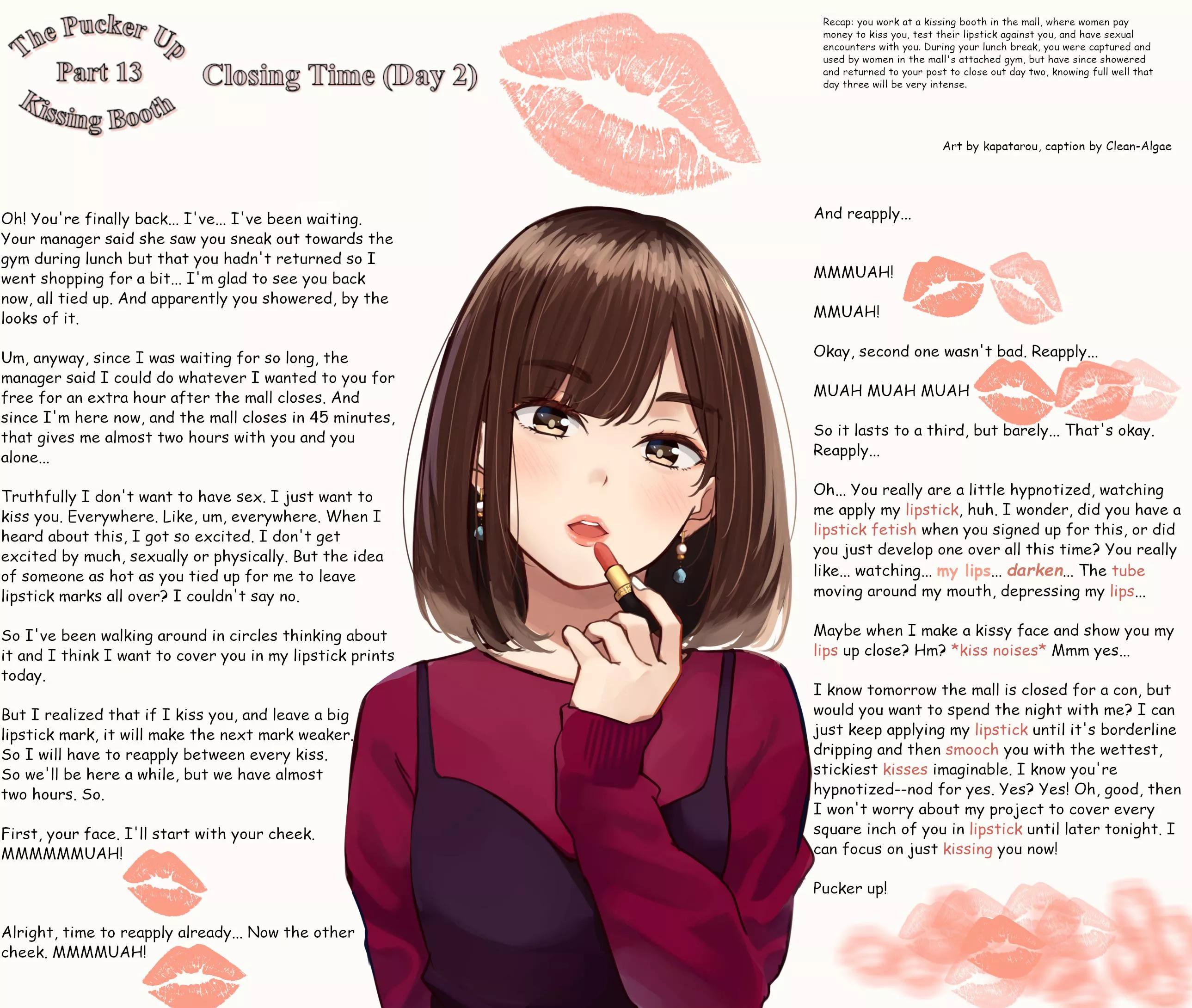 The Kissing Booth, Part 13: Closing Time (Day 2) [kissing] [lipstick] [public use] [gender neutral pov]