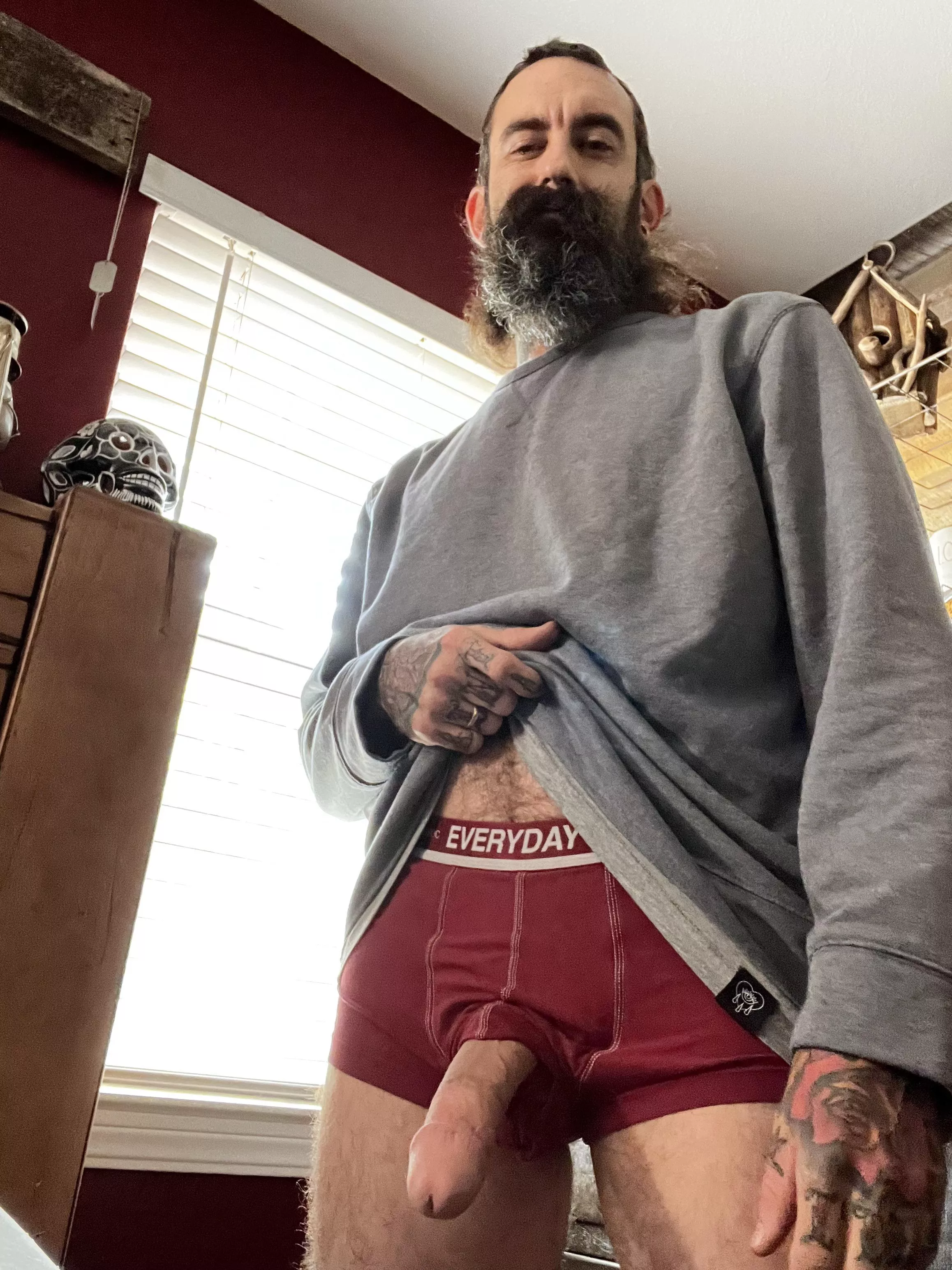 The mornings are getting chilly here…you should keep my cock warm with your throat.