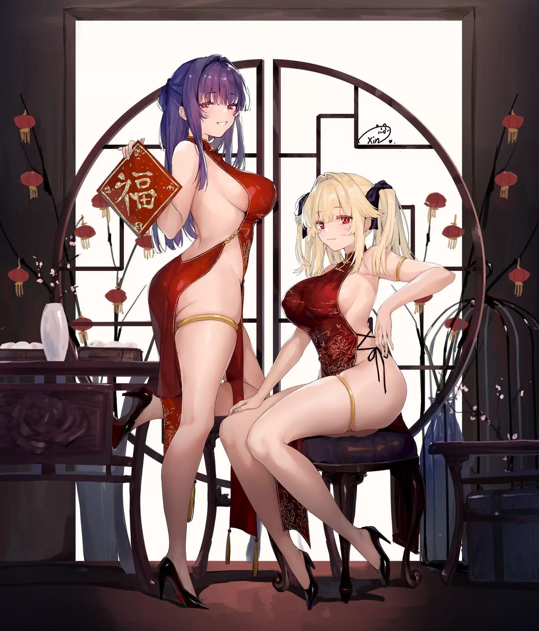 Thicc sluts wearing Qipao and heels [Original]