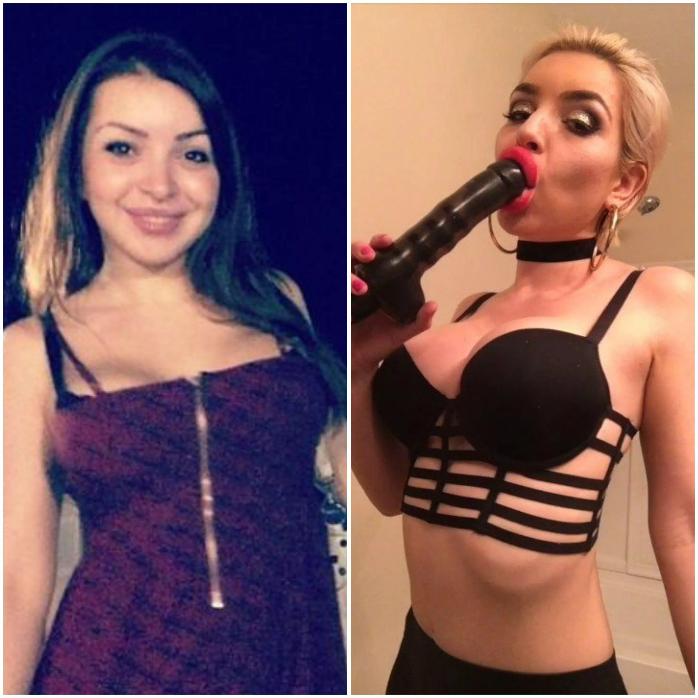 This is what fake boobs and lips can change a good girl into hot slut