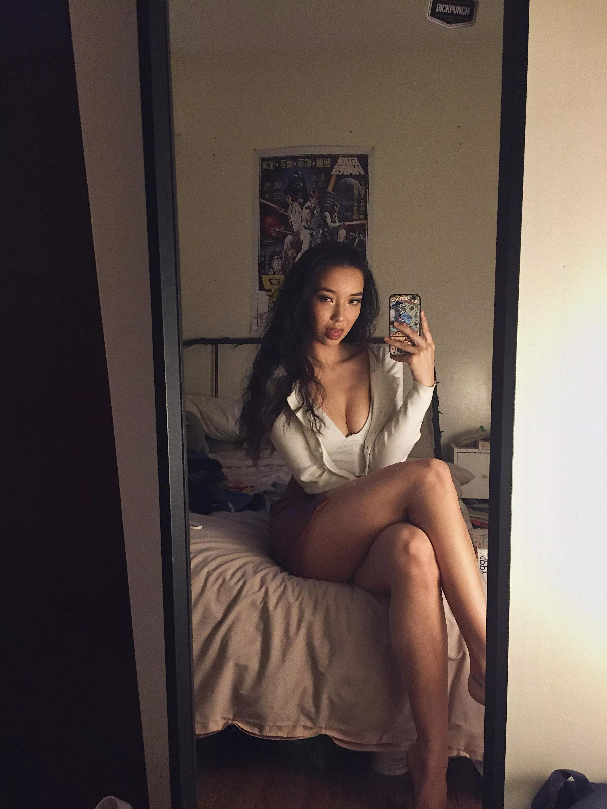 this photo has it all cleavage star wars poster and totoro phone case