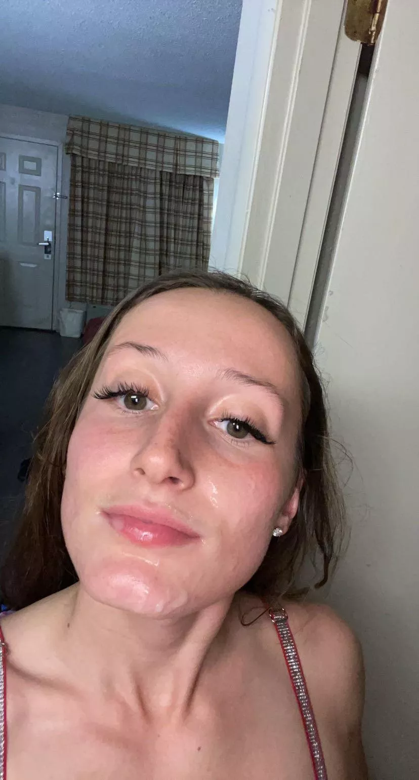 this slut has BBC cum all over her mouth