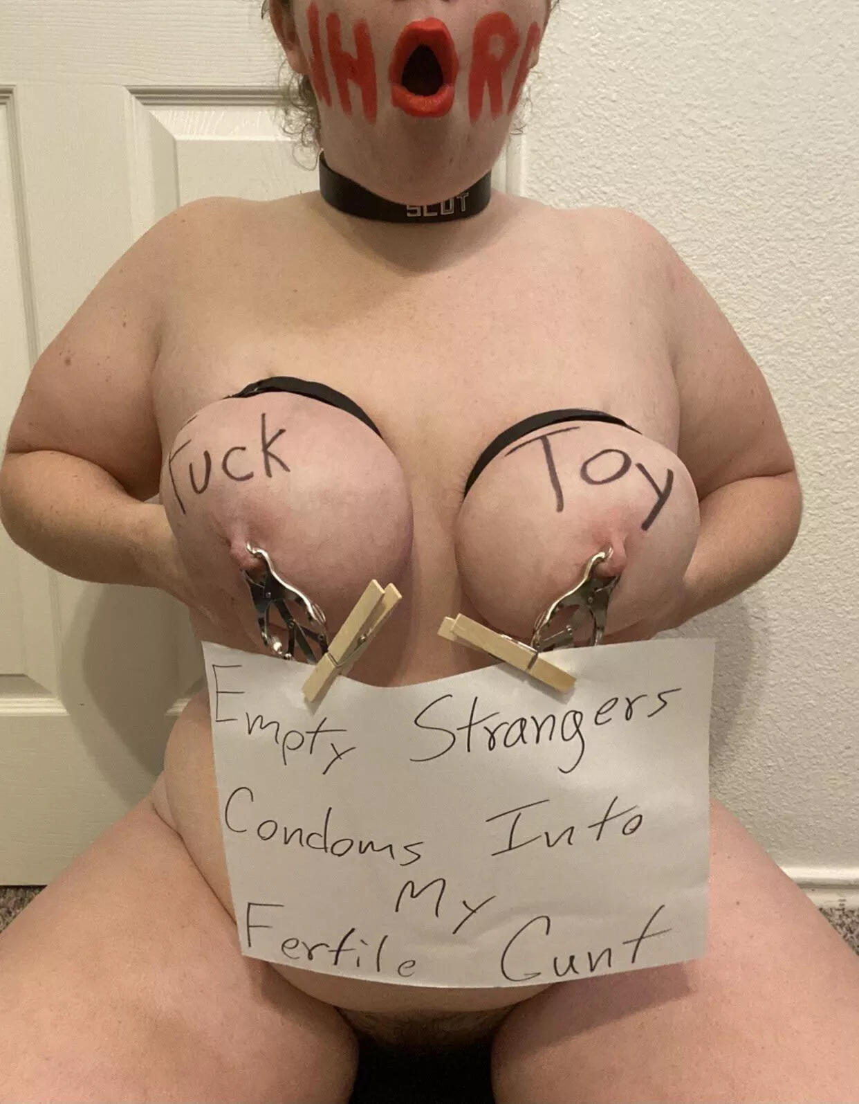 This submissive whore of mine is on her fertile days and I thought to share this with y’all. Be mean, be harsh.