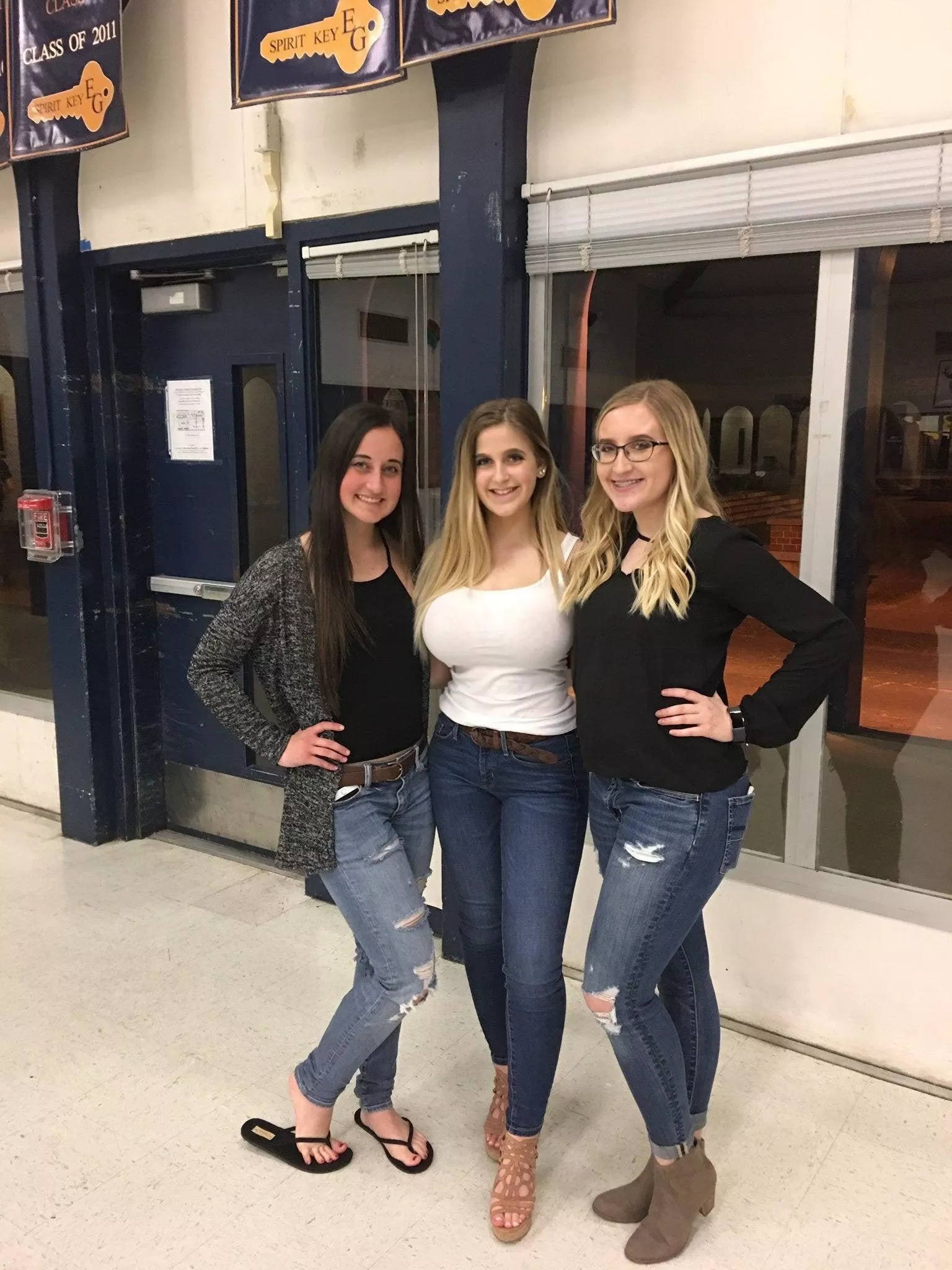 Three shy girls, one has huge boobs and the others donâ€™t