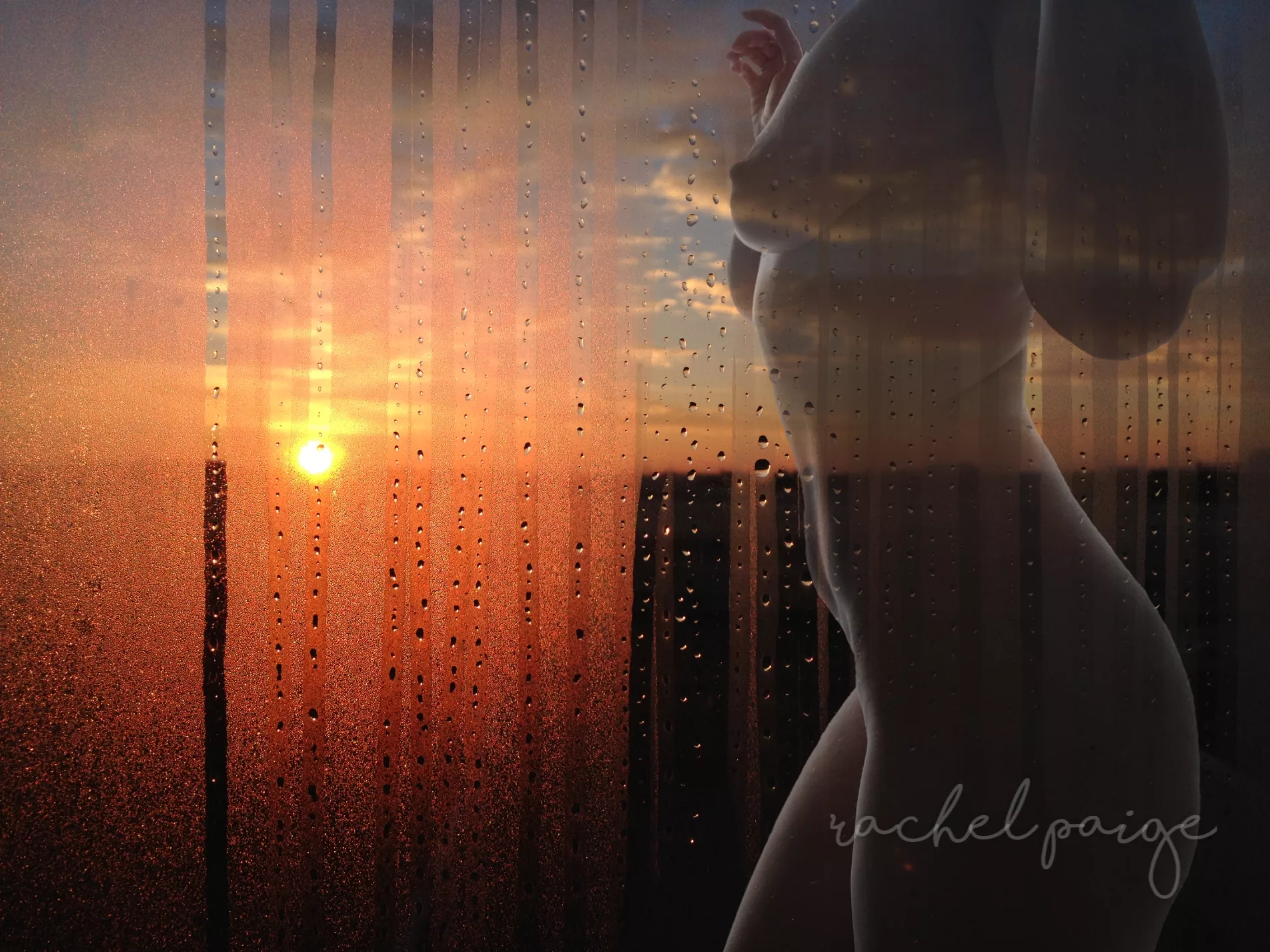 Through Tears She Found Her Light -photo of myself superimposed on a photo of the sunrise, both taken by me